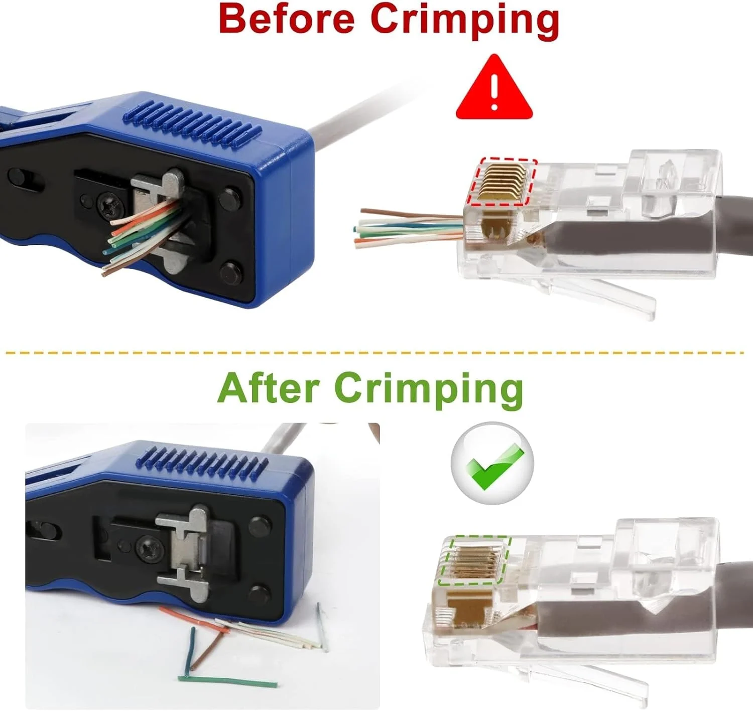 ابزار پرس RJ45 فروشگاه سفید برای کانکتورهای ماژولار Cat5e Cat6 Cat6a Cat5، ابزار پرس Cat6 همه کاره و تستر (باتری 9 ولت شامل نمی شود)