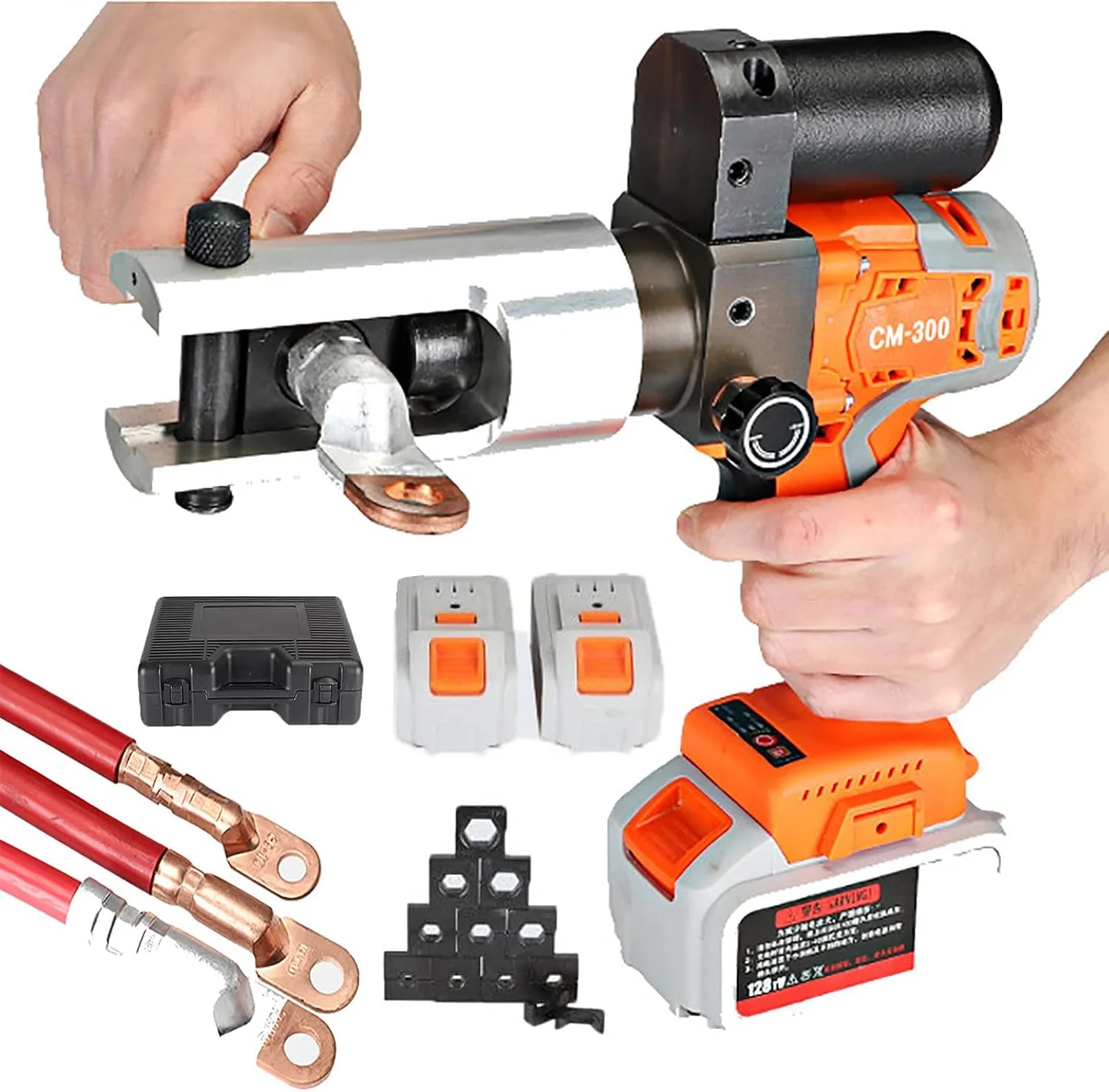 ابزار پرس الکترو هیدرولیک، ابزار پرس شارژی، 16-300 میلی متر مربع (11 قالب)، گیره چرخان 360 درجه، گشتاور 380 نیوتن متر، انبر پرس ترمینال آلومینیوم و مس، 2 * باتری