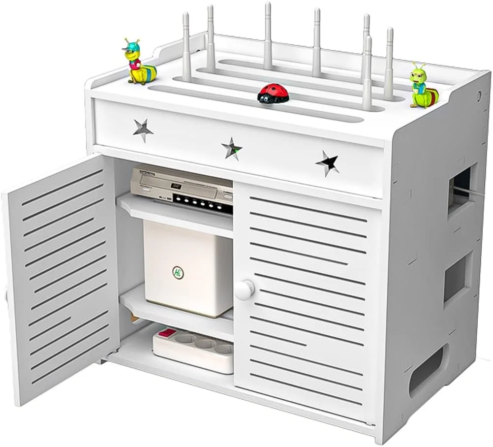 قفسه شناور کابینت، روتر وای فای، مودم، جعبه های ذخیره سازی سیم دوشاخه برق کابل، قفسه ذخیره سازی چند منظوره با درب (رنگ: سفید، اندازه: 37x26x40 سانتی متر)