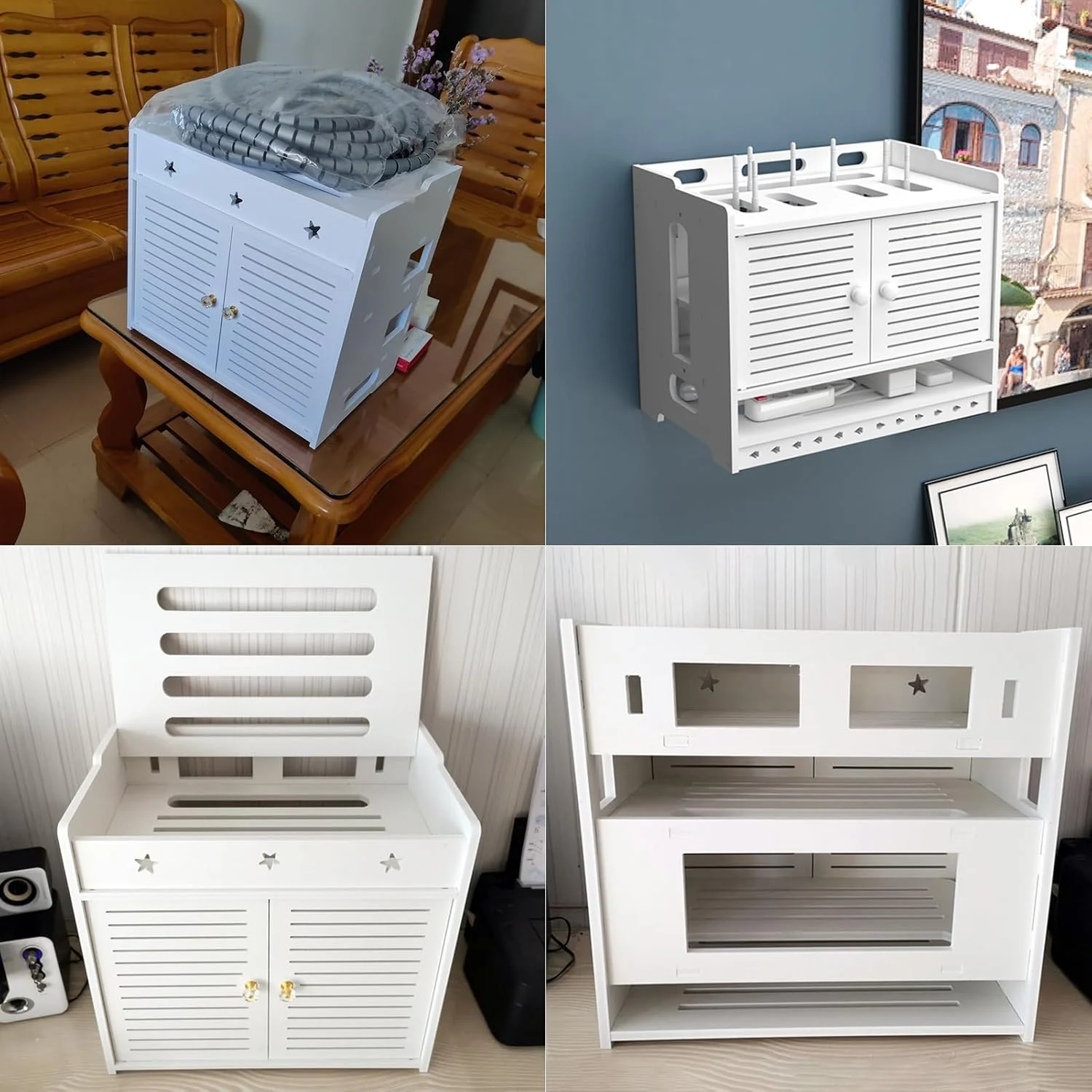 قفسه شناور کابینت، روتر وای فای، مودم، جعبه های ذخیره سازی سیم دوشاخه برق کابل، قفسه ذخیره سازی چند منظوره با درب (رنگ: سفید، اندازه: 37x26x40 سانتی متر)