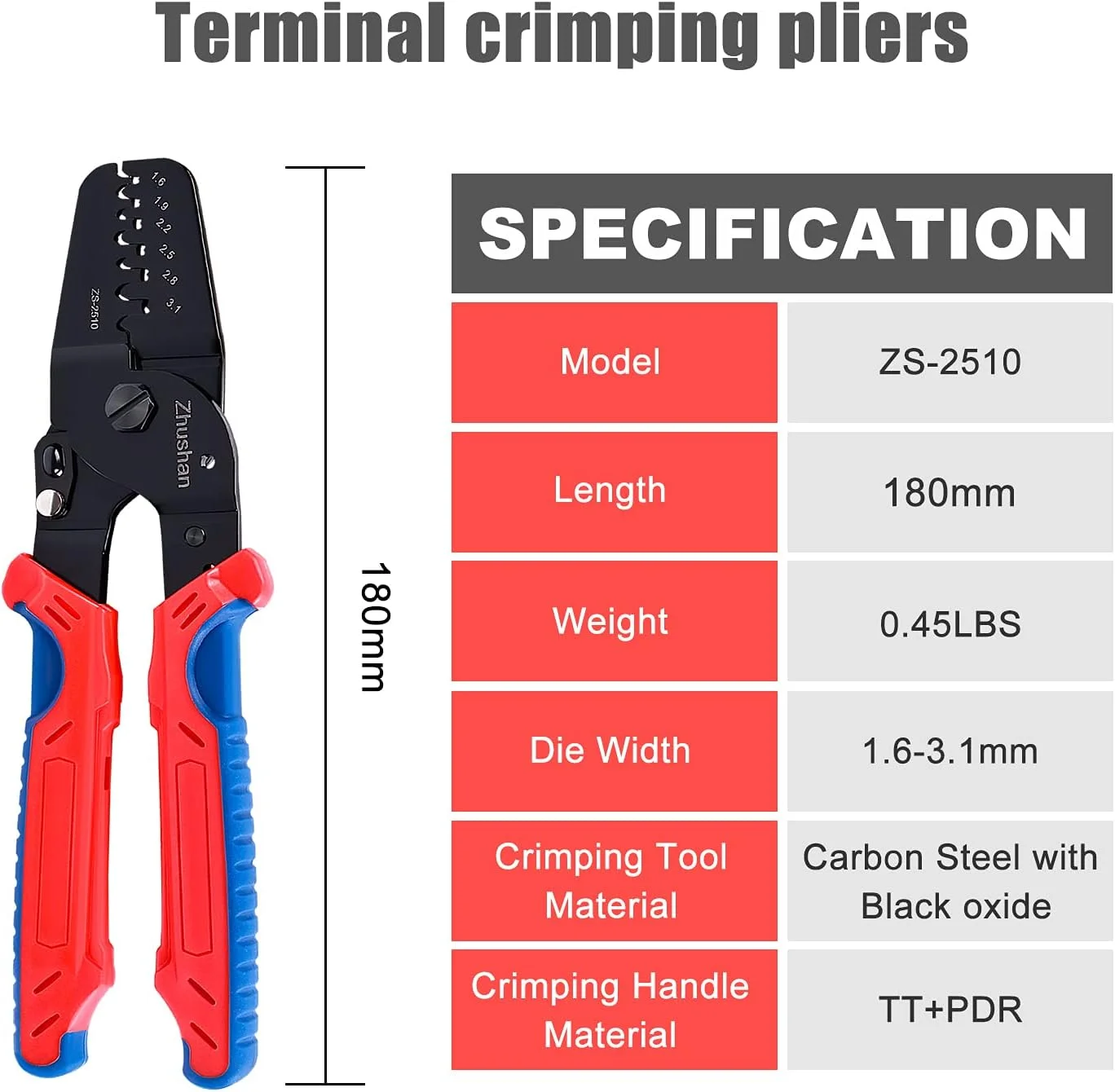 ابزار پرس سرسیم Zhushan برای کانکتورهای میکرو، مناسب برای ترمینال‌ها و کانکتورهای JAM، Molex، Tyco، Jst برای FPV و سروو پهپاد