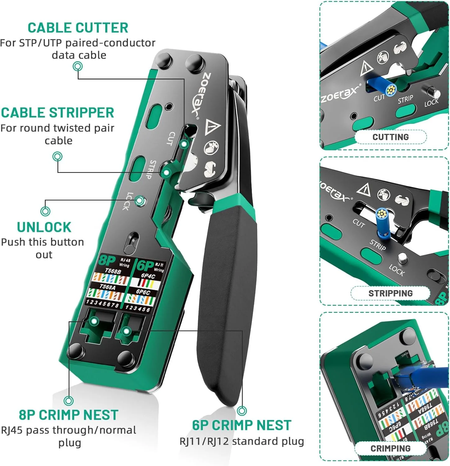 ابزار پرس RJ45 زوئرکس، سبز ابزار پرس RJ45 زوئرکس، سبز