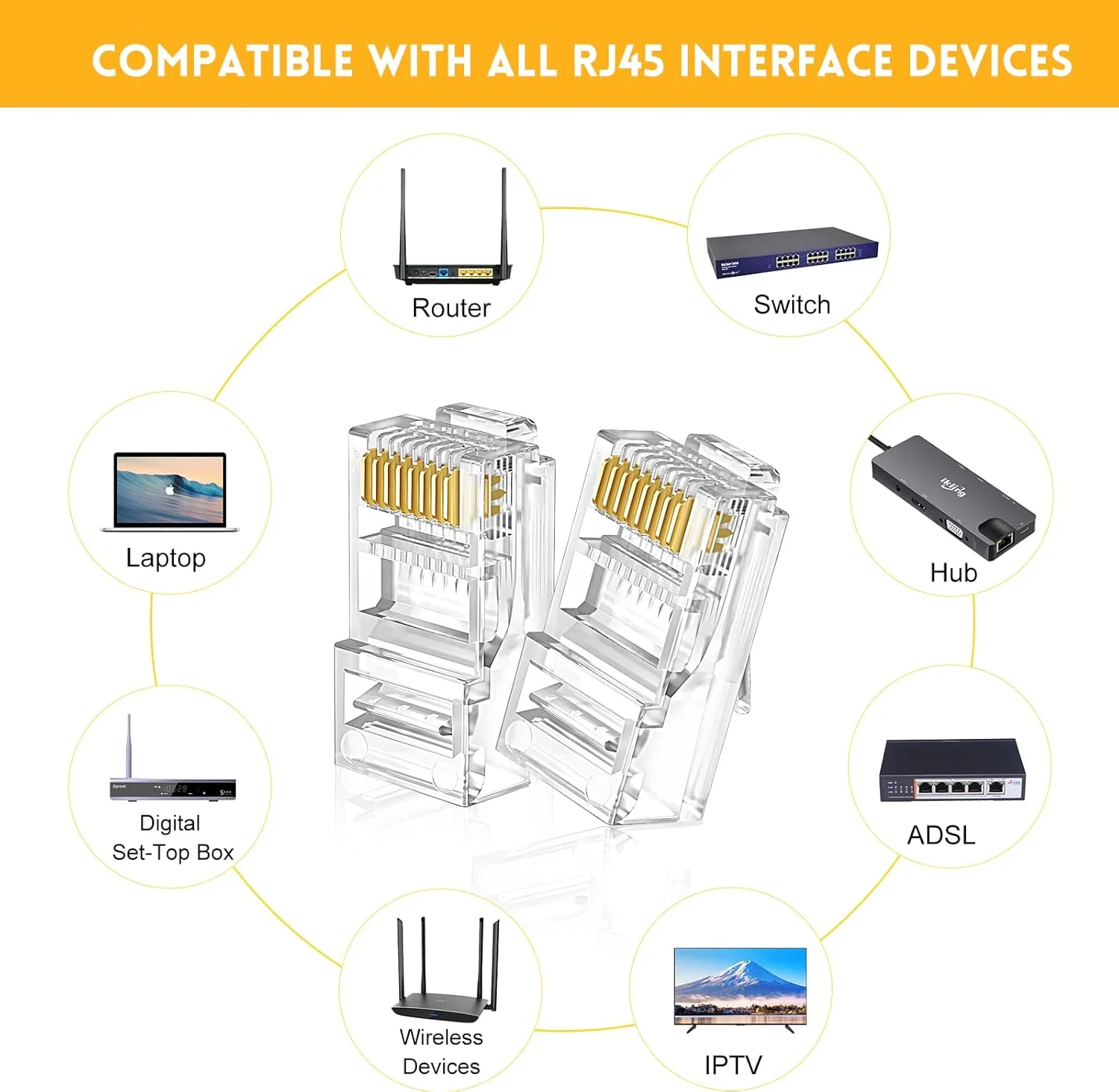 کیت ابزار پرس RJ45 YWNEGWE برای کانکتورهای پلاگین ماژولار Cat5 Cat5e Cat6، RJ-11، 6P/RJ-12، 8P/RJ-45، ابزار پرس شبکه، استریپ ماژولار RJ45، برش، پرس، همه کاره