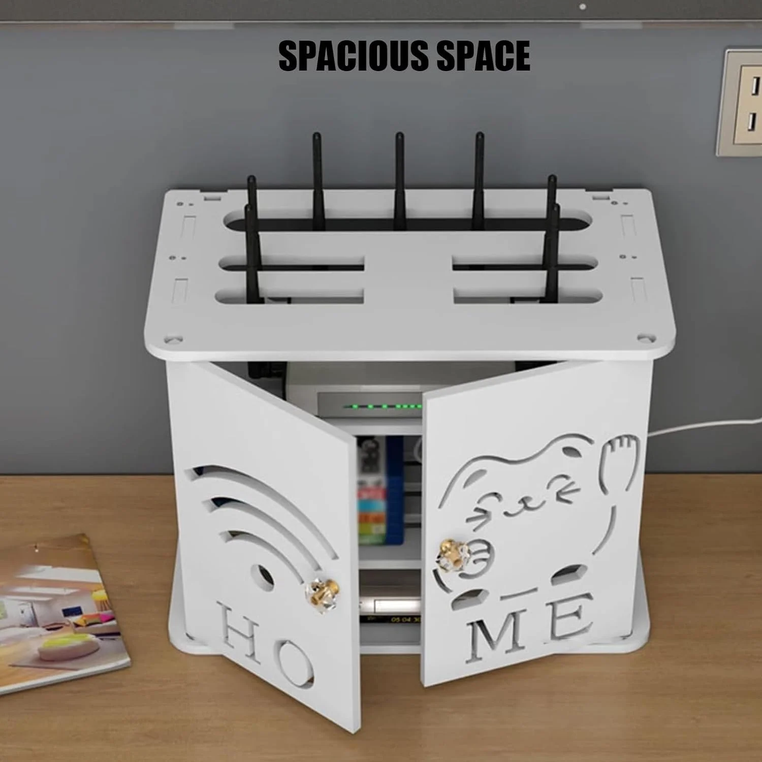 باکس های ذخیره سازی روتر وای فای 4 طبقه، قفسه های مخفی کننده مودم، کابینت سازمان دهنده رومیزی یا آویز دیواری برای دفتر کار خانگی