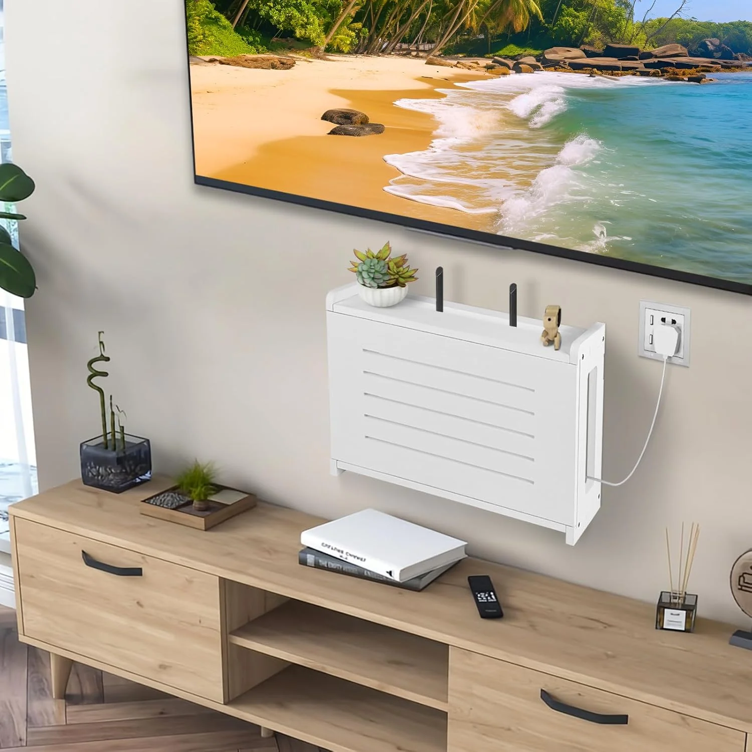 قفسه روتر BEARUT، نصب دیواری، جعبه ذخیره سازی روتر WiFi، پوشش روتر مودم کابل، مدیریت کابل نوار برق سازمان یافته، قفسه مخفی کننده، ساخته شده از چوب جامد، نیاز به مونتاژ، سفید قفسه روتر BEARUT، نصب دیواری، جعبه ذخیره سازی روتر WiFi، پوشش روتر مودم کابل، مدیریت کابل نوار برق سازمان یافته، قفسه مخفی کننده، ساخته شده از چوب جامد، نیاز به مونتاژ، سفید