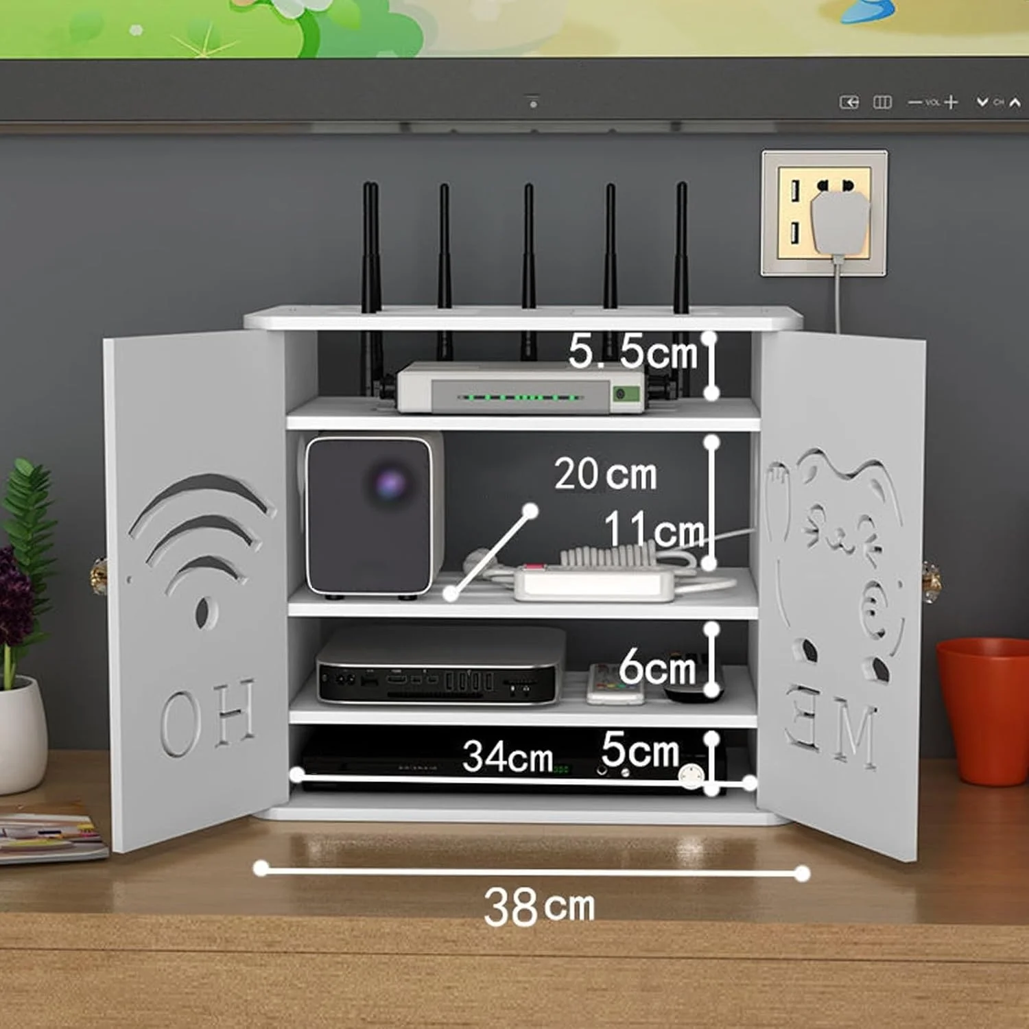 باکس های ذخیره سازی روتر وای فای 4 طبقه، قفسه های مخفی کننده مودم، کابینت سازمان دهنده رومیزی یا آویز دیواری برای دفتر کار خانگی