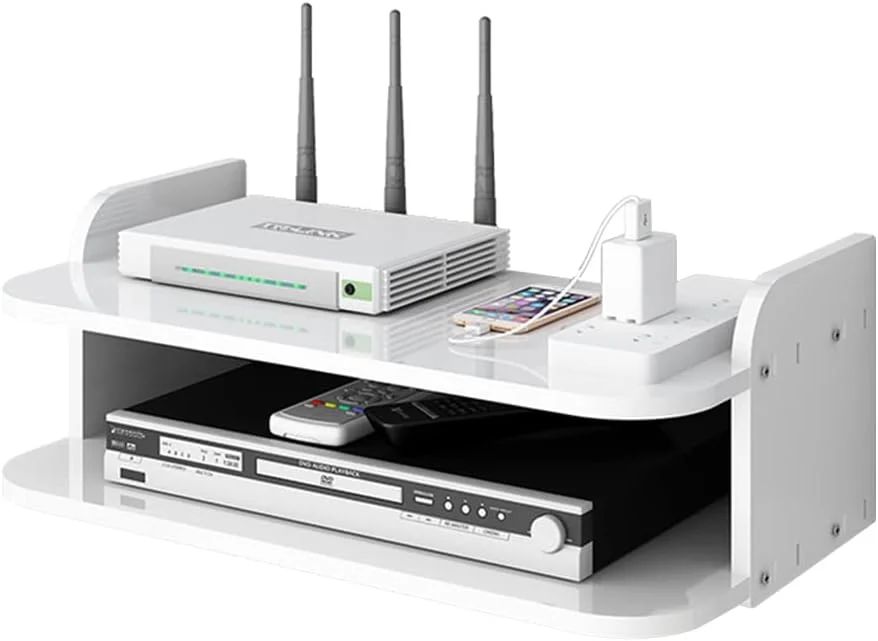 باکس ذخیره سازی روتر تلویزیون، قفسه رسانه ای دیواری، قفسه ذخیره سازی وای فای برای قطعات تلویزیون، باکس کابل، روتر، کنترل از راه دور، کنسول های بازی