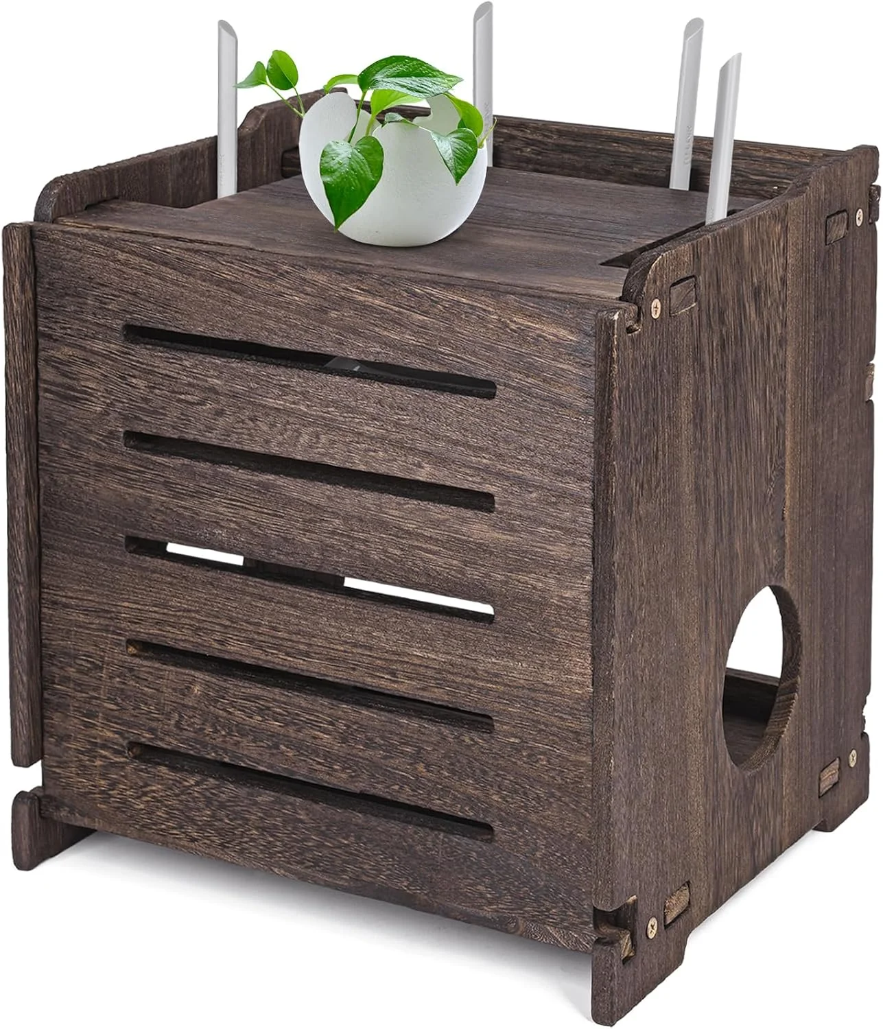 قفسه روتر چوبی BEARUT، نصب دیواری، جعبه ذخیره سازی روتر وای فای، پوشش روتر مودم کابل، سازماندهی نوار برق، قفسه مخفی کننده کابل، نیاز به مونتاژ، 29 سانتی متر عرض × 24 سانتی متر ارتفاع × 23 سانتی متر عمق