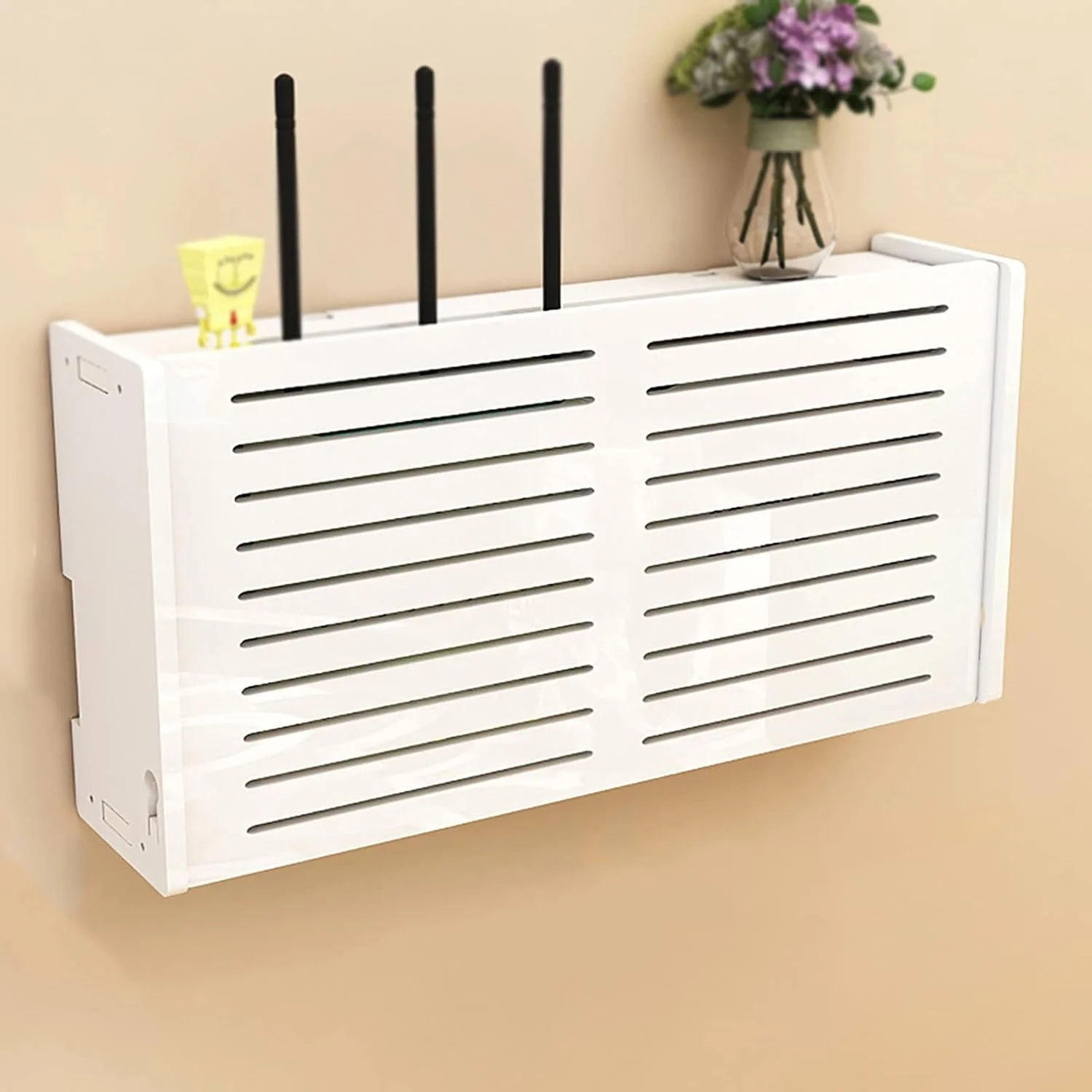 باکس ذخیره سازی روتر بی سیم Guoyoocc، قفسه دیواری برای روتر وای فای، باکس تزئینی خلاقانه برای ذخیره سازی، محافظ پریز برق، باکس مرتب سازی سیم و کابل، یک عدد