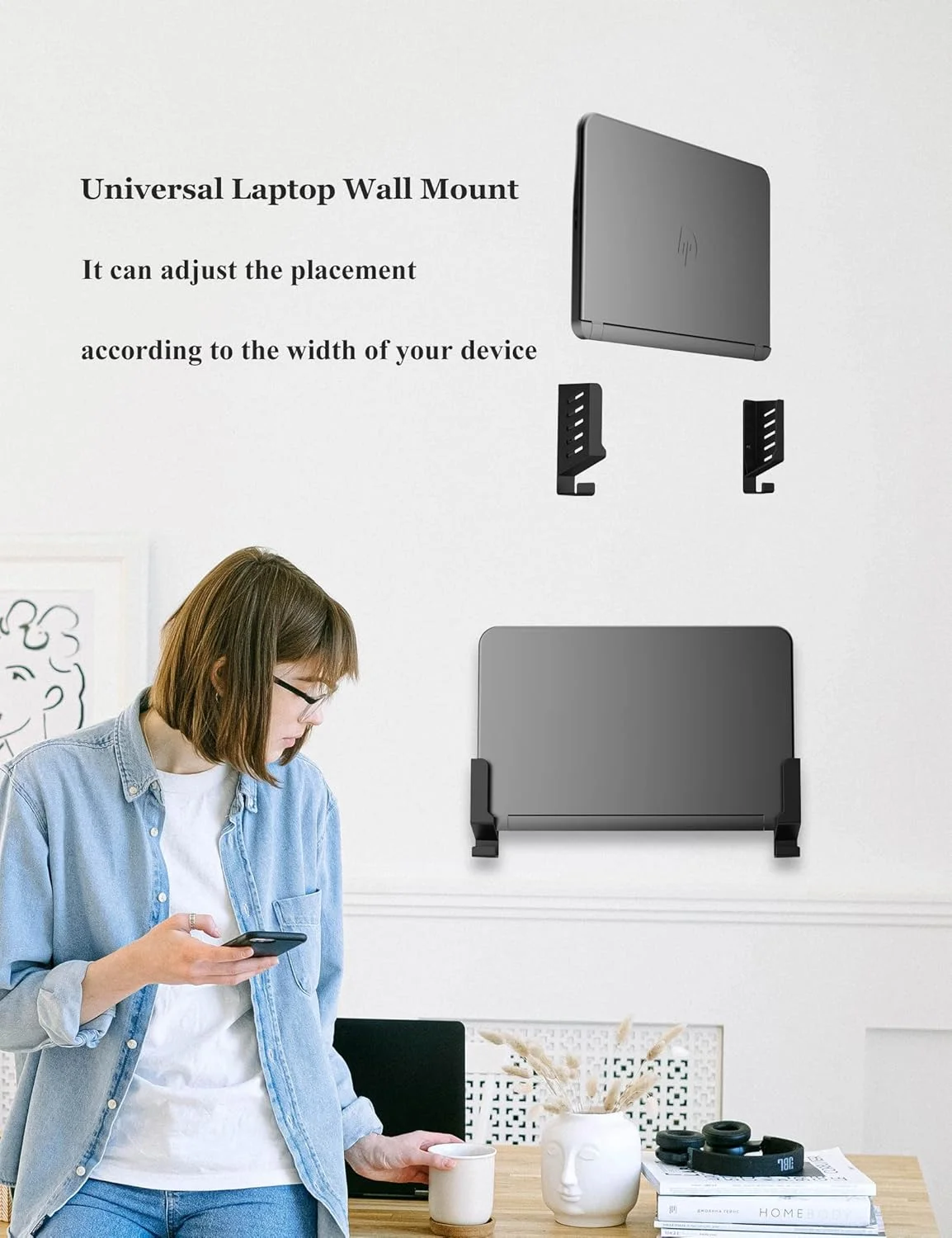 نگهدارنده دیواری لپ‌تاپ و روتر - قفسه ذخیره‌سازی سازگار با لپ‌تاپ‌ها/روترهای وای‌فای/مک‌بوک‌ها/جعبه‌های تلویزیون/سوئیچ‌های شبکه/مودم‌ها/دستگاه‌های صوتی و موارد دیگر (مشکی)