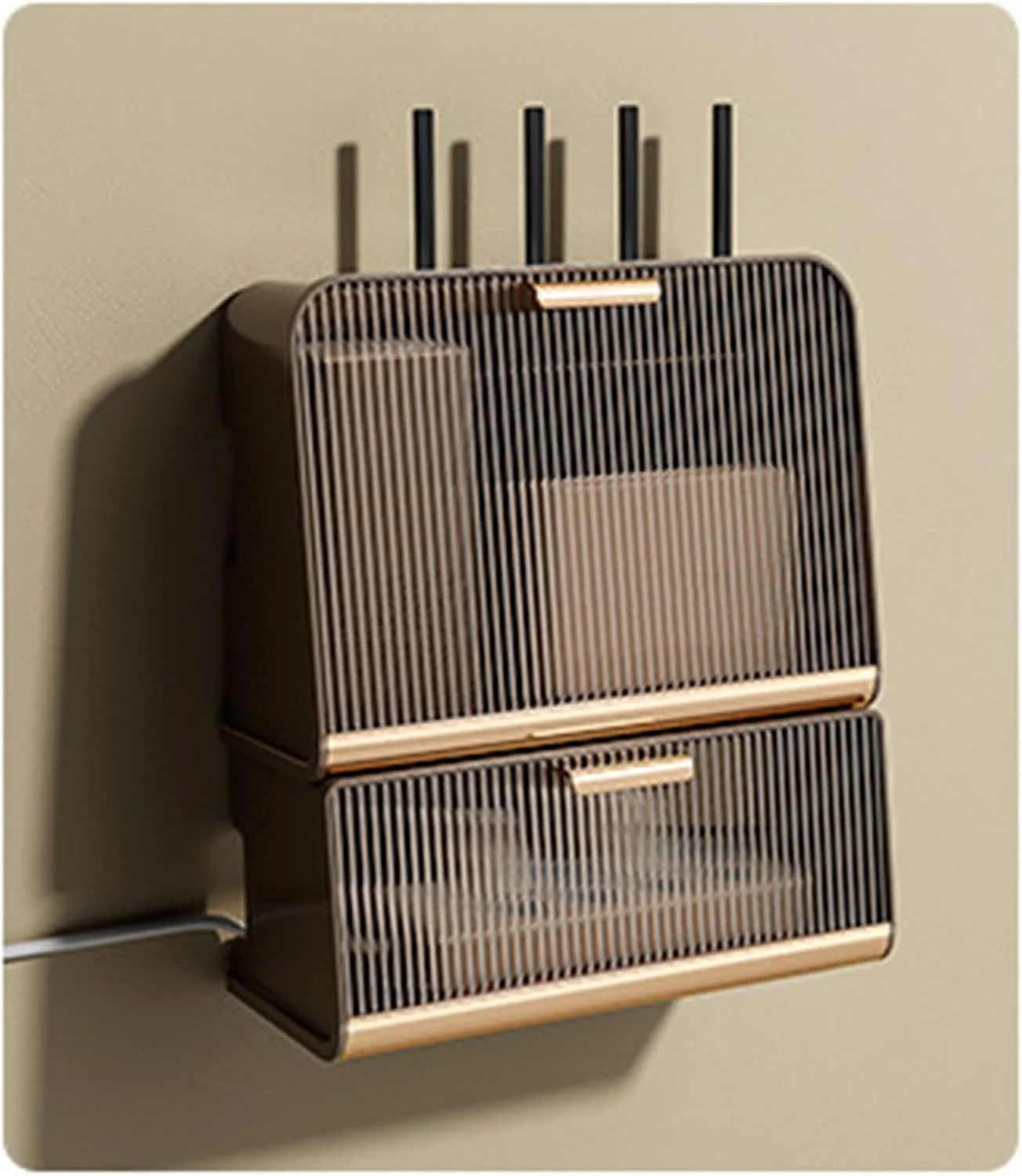 جعبه روتر دیواری، جعبه ذخیره سازی وای فای چوبی، پوشش مودم، قفسه تزئینی پنهان کننده روتر با سیستم مدیریت کابل برای اتاق مطالعه و اتاق خواب (رنگ قهوه ای سایز بزرگ 3