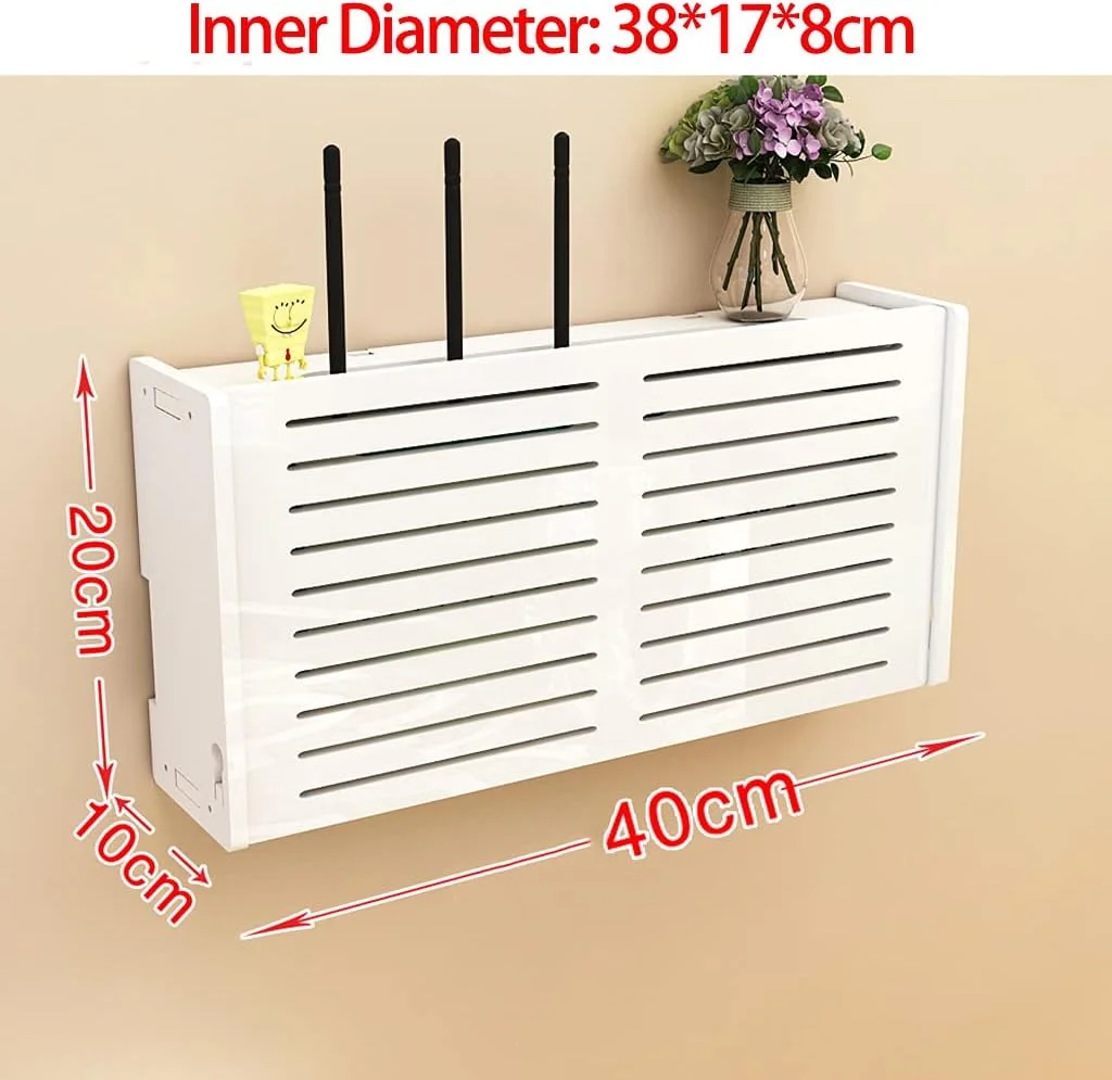 باکس ذخیره سازی روتر بی سیم Guoyoocc، قفسه دیواری برای روتر وای فای، باکس تزئینی خلاقانه برای ذخیره سازی، محافظ پریز برق، باکس مرتب سازی سیم و کابل، یک عدد