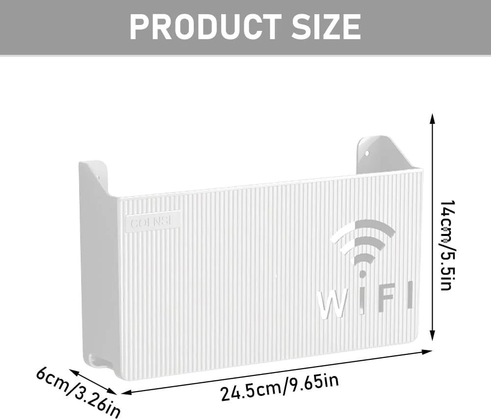 جعبه نگهداری روتر POHOVE، مخفی کننده جعبه WLAN، جعبه روتر دیواری، قفسه وای فای، پشتیبانی از جعبه تنظیمات تلویزیون، نگهدارنده قفسه دیواری، سفید