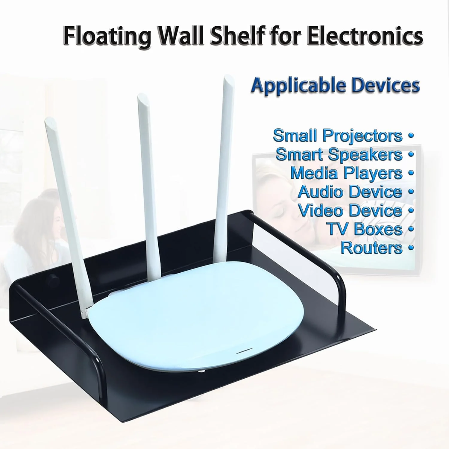 شلف روتر، شلف دیواری کوچک پروژکتور، نگهدارنده باکس تلویزیون، شلف چند رسانه ای، شلف دیواری برای لوازم جانبی تلویزیون مانند مودم/پخش کننده DVD/باکس کابل/گیرنده Hi-Fi (1 لایه، کوچک)