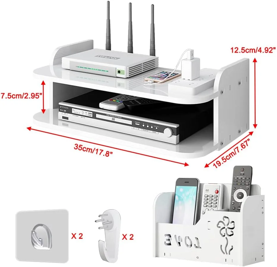 باکس ذخیره سازی روتر تلویزیون، قفسه رسانه ای دیواری، قفسه ذخیره سازی وای فای برای قطعات تلویزیون، باکس کابل، روتر، کنترل از راه دور، کنسول های بازی