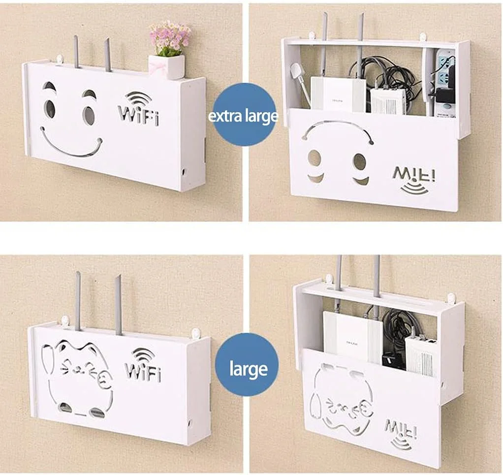 باکس ذخیره سازی روتر بی سیم Guoyoocc، قفسه دیواری برای روتر وای فای، باکس تزئینی خلاقانه برای ذخیره سازی، محافظ پریز برق، باکس مرتب سازی سیم و کابل، یک عدد