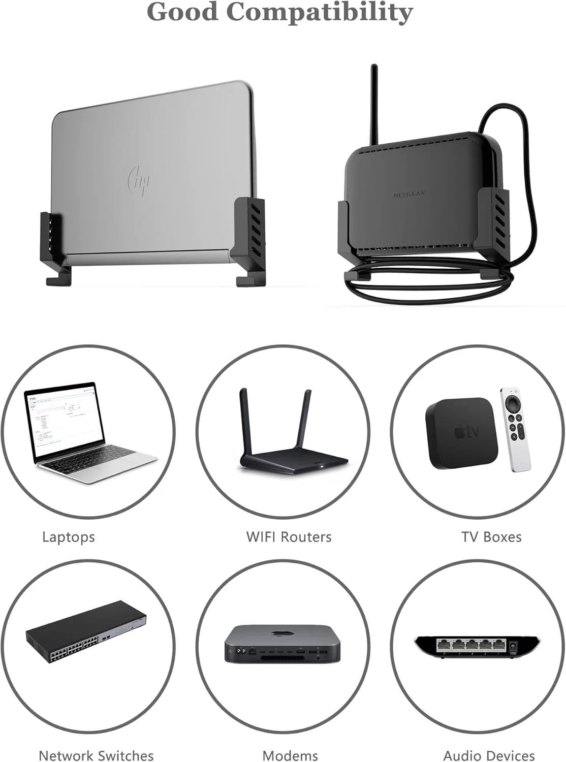 نگهدارنده دیواری لپ‌تاپ و روتر - قفسه ذخیره‌سازی سازگار با لپ‌تاپ‌ها/روترهای وای‌فای/مک‌بوک‌ها/جعبه‌های تلویزیون/سوئیچ‌های شبکه/مودم‌ها/دستگاه‌های صوتی و موارد دیگر (مشکی)