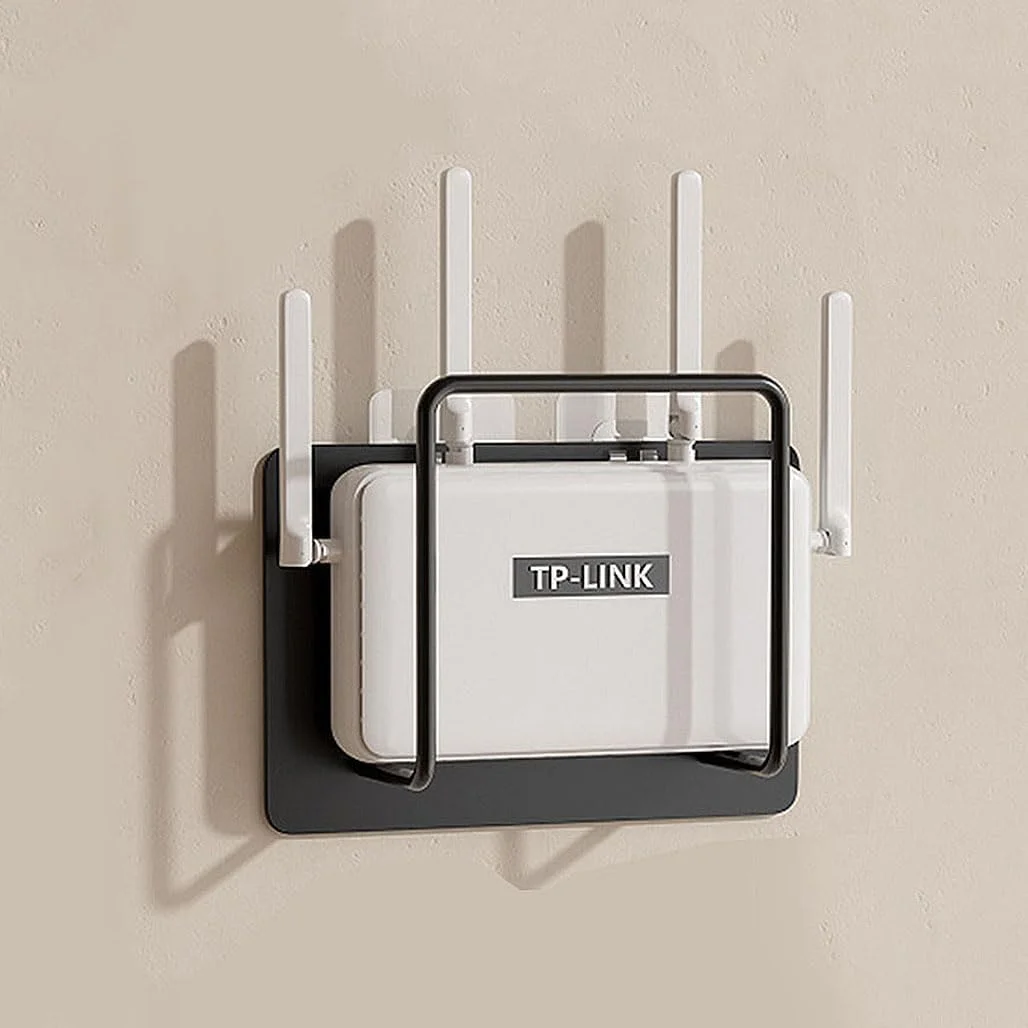 شلف دیواری روتر وای فای یونیورسال بوکلا، قفسه شناور نگهدارنده مودم، باکس تلویزیون، محافظ برق، براکت آویز فولاد کربنی برای خانه و دفتر کار - مشکی