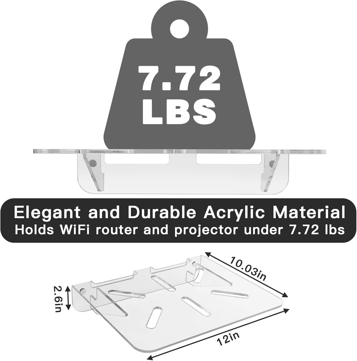 شلف دیواری روتر وای فای، نگهدارنده شلف دیواری شناور اکریلیک، استند شلف ذخیره سازی جهانی برای روتر، مودم، مینی پروژکتور، تی وی باکس، بلندگو و غیره، 31x25.5 سانتی متر (شفاف)
