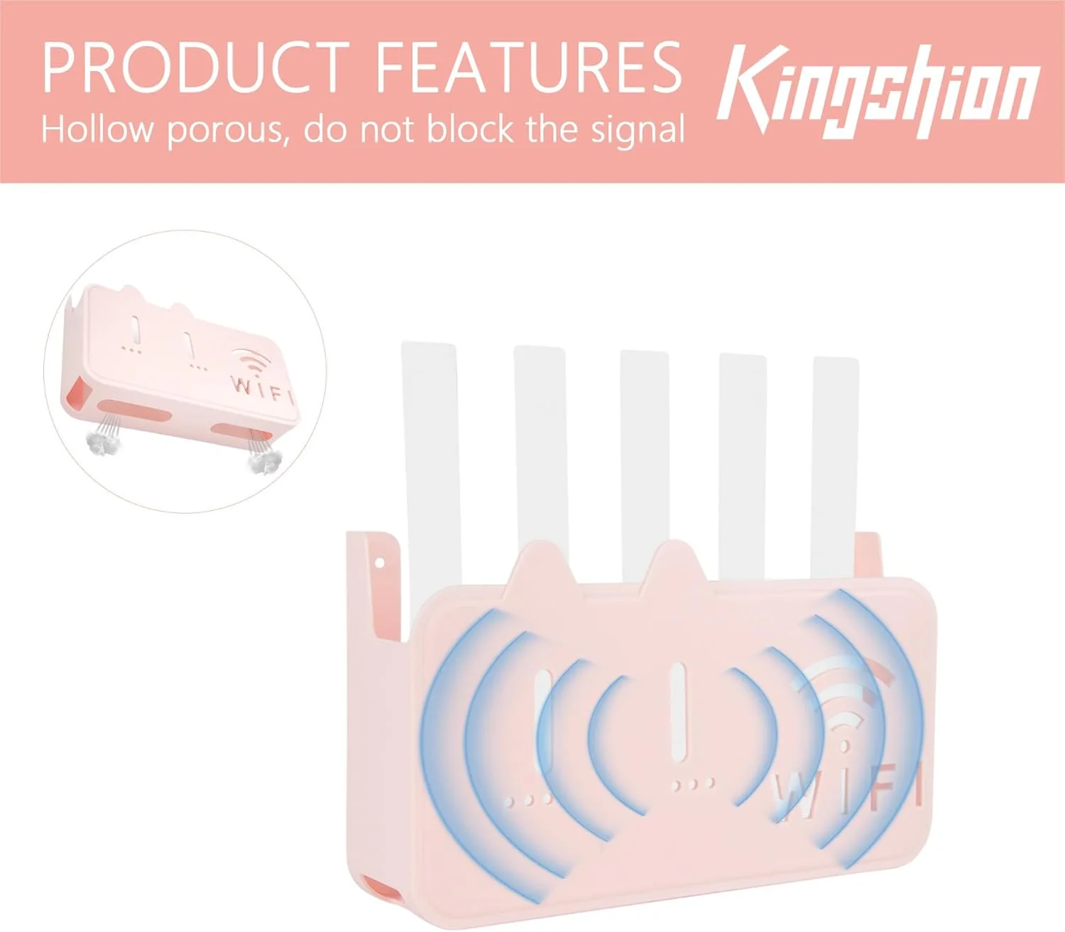 جعبه نگهداری روتر وای فای صورتی - قفسه تزئینی و دارای تهویه برای روتر، مودم، ست تاپ باکس در دفتر و اتاق مطالعه - راه حل مدیریت کابل