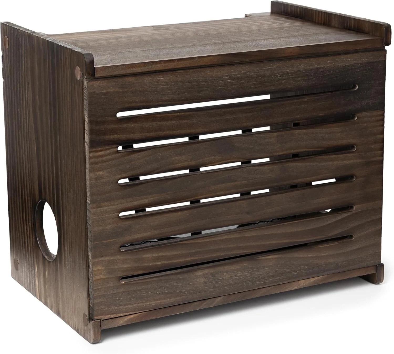 جعبه نگهداری روتر وای فای چوبی - قفسه تزئینی دیواری برای مودم با سیستم مدیریت کابل، راه حل سازماندهی منزل برای روترها تا ارتفاع 28 سانتی متر - قهوه ای اسپرسو