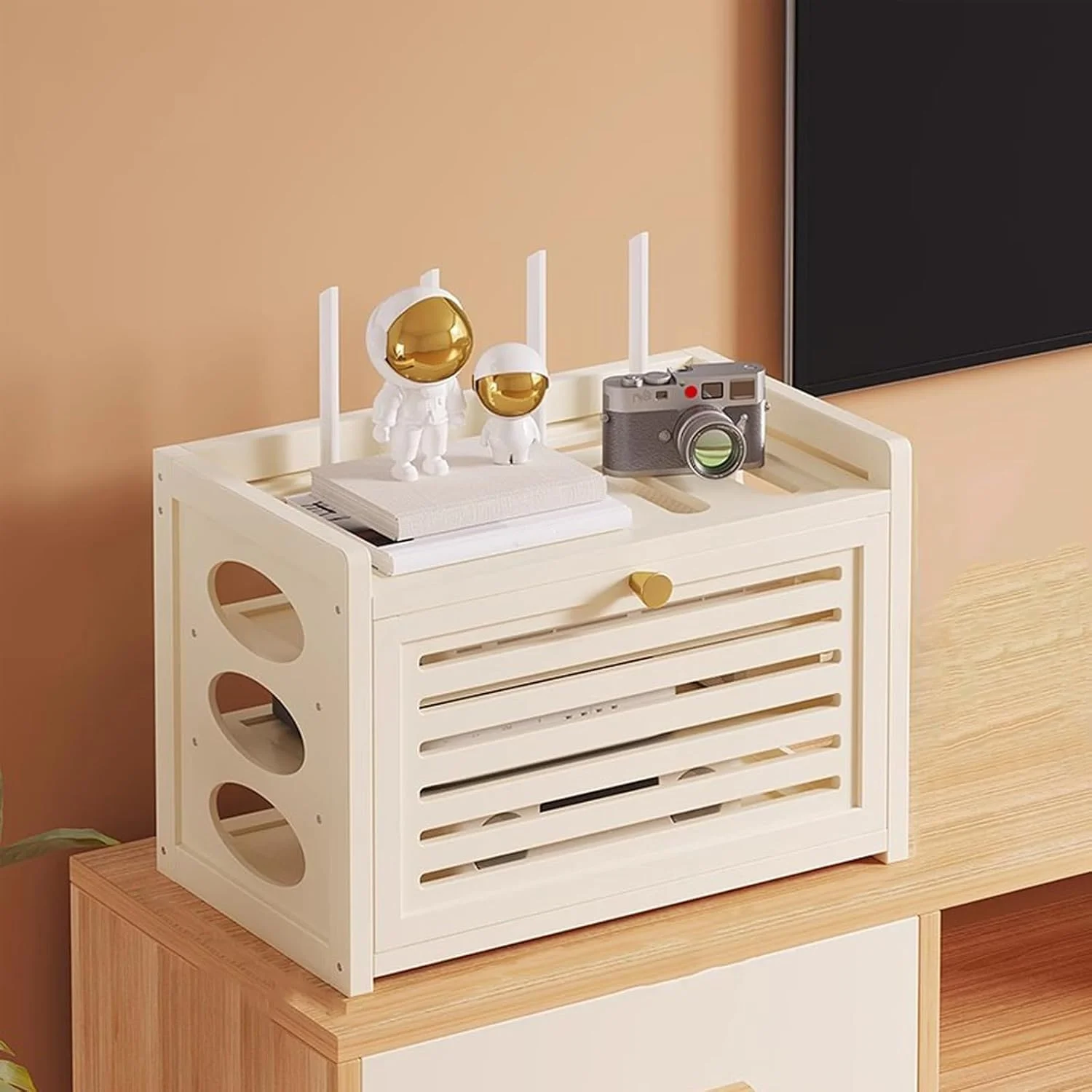جعبه نگهداری روتر وای فای، قفسه روتر، سازمان دهنده مخفی کننده کابل، قفسه مودم (سفید، بزرگ)
