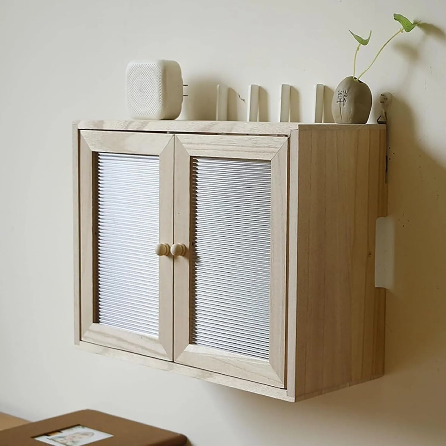 باکس ذخیره سازی روتر وای فای بی سیم HOLGVE، قفسه روتر چوبی دیواری، باکس مخفی روتر وای فای، پوشش رک مودم، کابینت روتر برای دفتر و خانه (سفید، 36x28 سانتی متر / 14x11 اینچ)