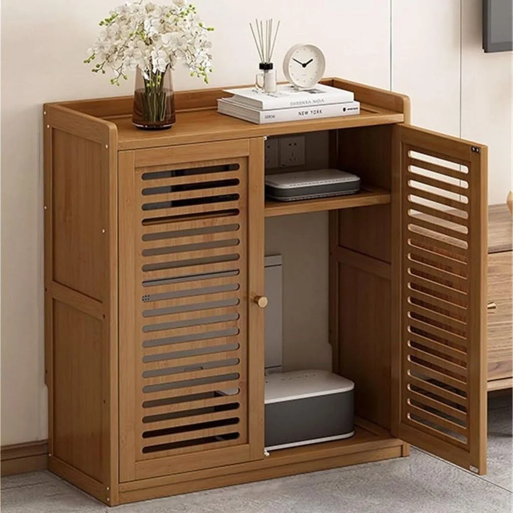 کابینت ذخیره سازی روتر بی سیم، مخفی کننده مودم، جعبه روتر، سازمان دهنده بزرگ 2 طبقه با قفسه قابل تنظیم برای اتاق خواب، اتاق نشیمن، گردویی، 82 سانتی متر