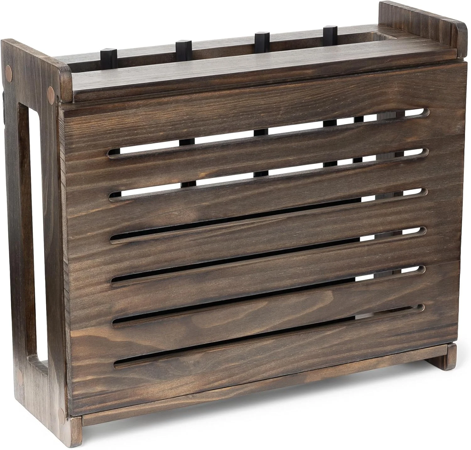 جعبه نگهداری روتر وای فای چوبی - قفسه تزئینی استاندارد قابل نصب روی دیوار با سیستم مدیریت کابل - راه حل سازماندهی منزل برای روترها تا ارتفاع 28 سانتی متر - قهوه ای اسپرسو