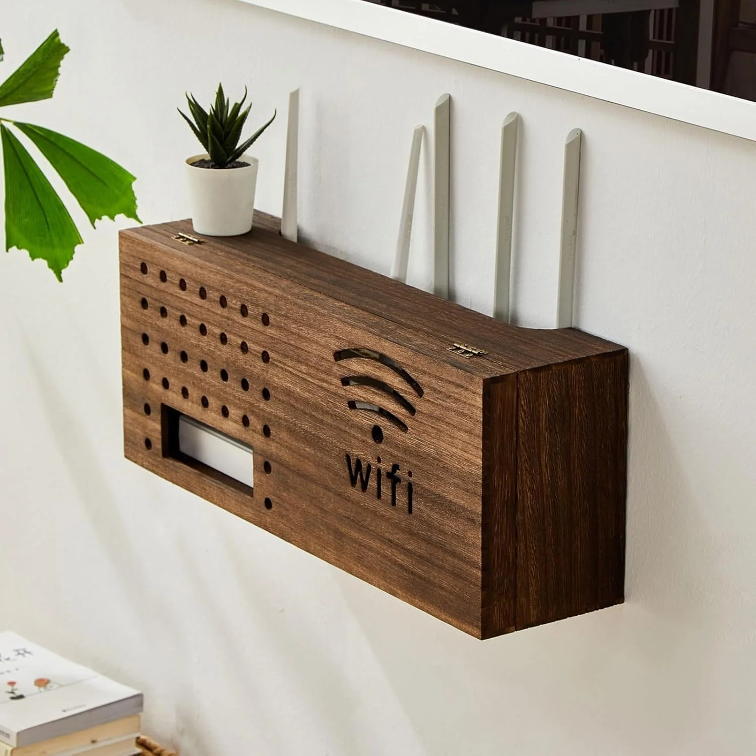 محفظه روتر وای فای، جعبه مخفی کننده روتر وای فای قابل نصب روی دیوار، پوشش مودم، قفسه چوبی برای دفتر و خانه