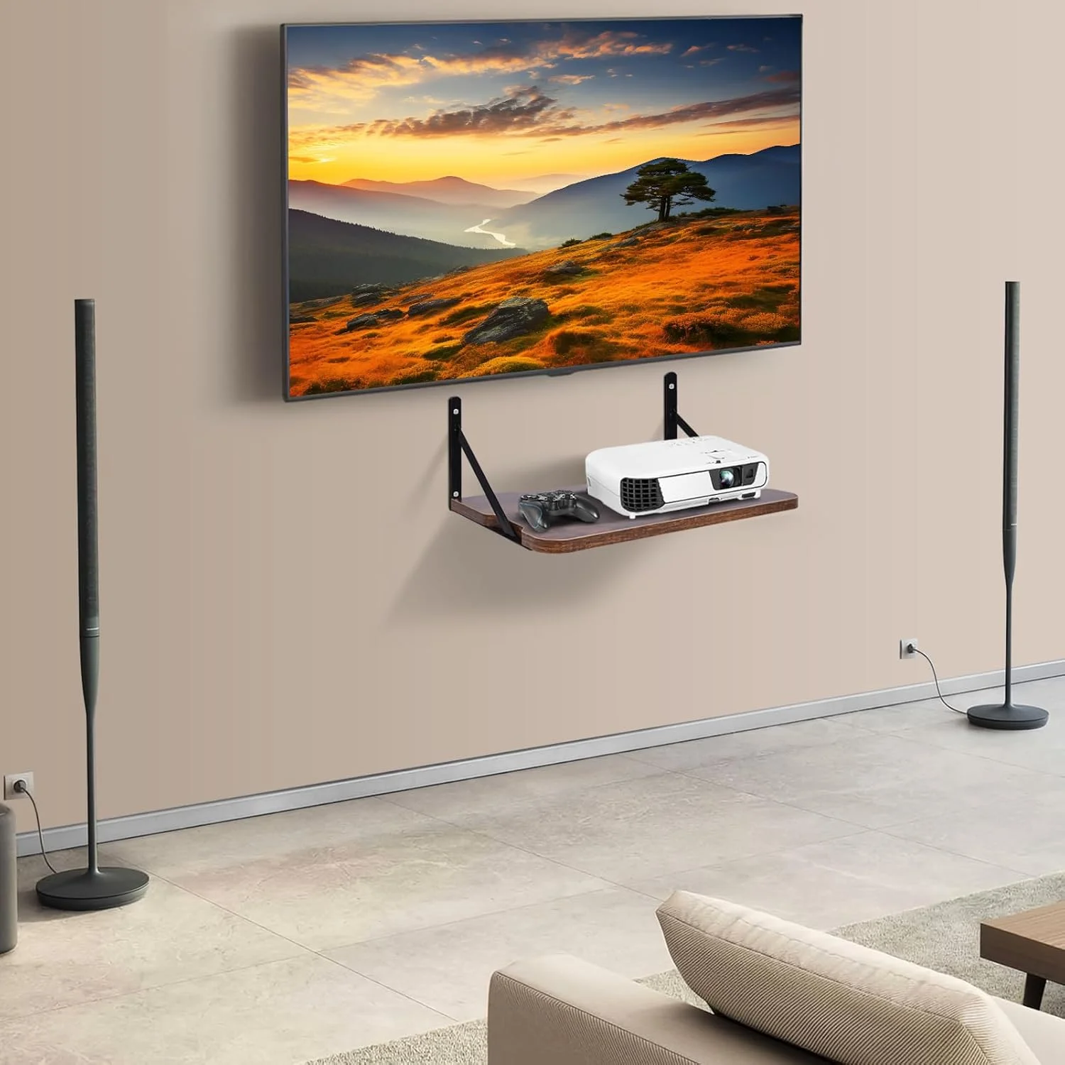 شلف پروژکتور، 41.1 در 27.9 سانتی متر (طول x عرض) شلف شناور دیواری پروژکتور، شلف روتر، شلف مودم، شلف جعبه کابل برای Xbox Series PS5 PS4 UK MDF1