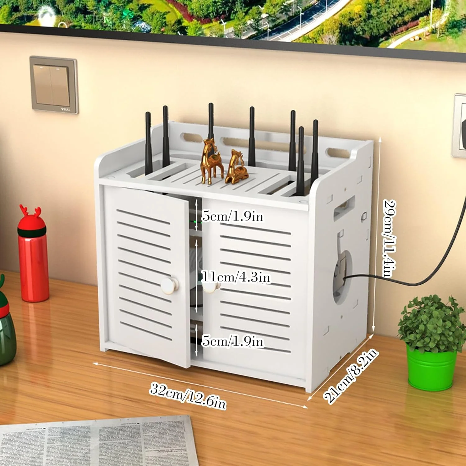 کابینت مخفی کننده مودم و روتر - جعبه وای فای 3 لایه، جعبه ذخیره سازی روتر چوبی، پوشش روتر کابل مودم، مخفی کننده روتر، جعبه روتر چند لایه، جعبه ذخیره سازی کابل برای دفتر و خانه