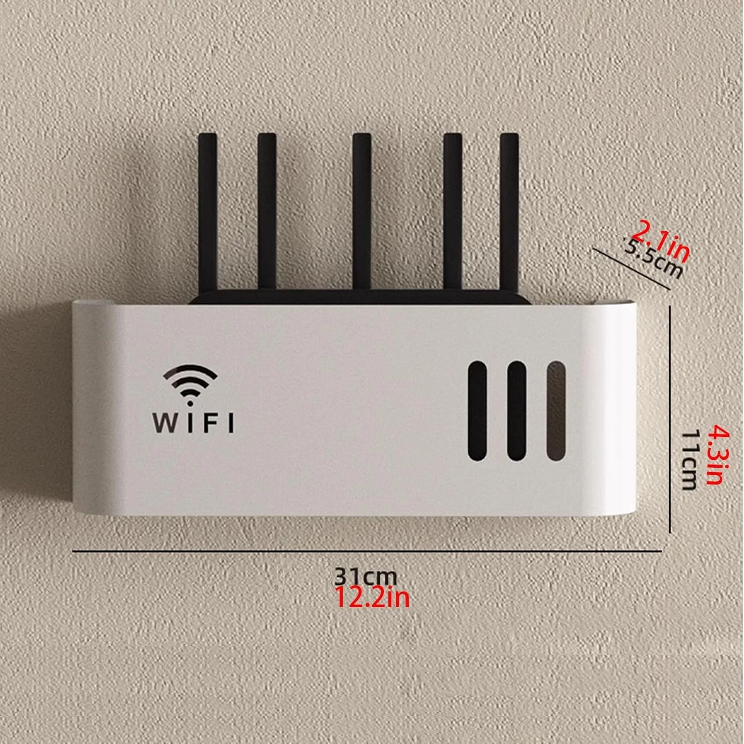 باکس ذخیره سازی روتر دیواری HOLGVE، قفسه روتر وای فای دیواری، باکس ذخیره سازی مودم برای ذخیره سازی سیم ها، کابینت روتر برای استفاده در خانه و محل کار (خاکستری)