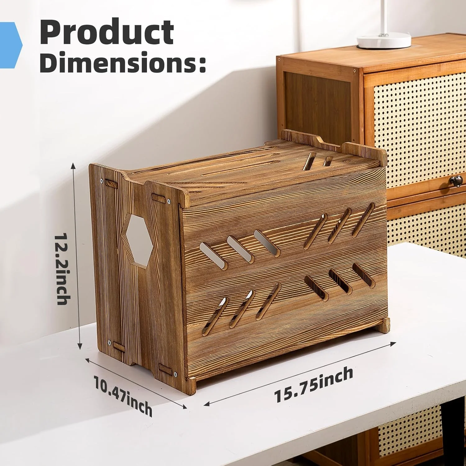 شلف روتر چوبی، استند پروژکتور، باکس ذخیره سازی روتر، کاور روتر، مدیریت کابل مودم و سیم برق، قفسه مخفی کننده کابل - نیازمند مونتاژ (قهوه ای روستیک)