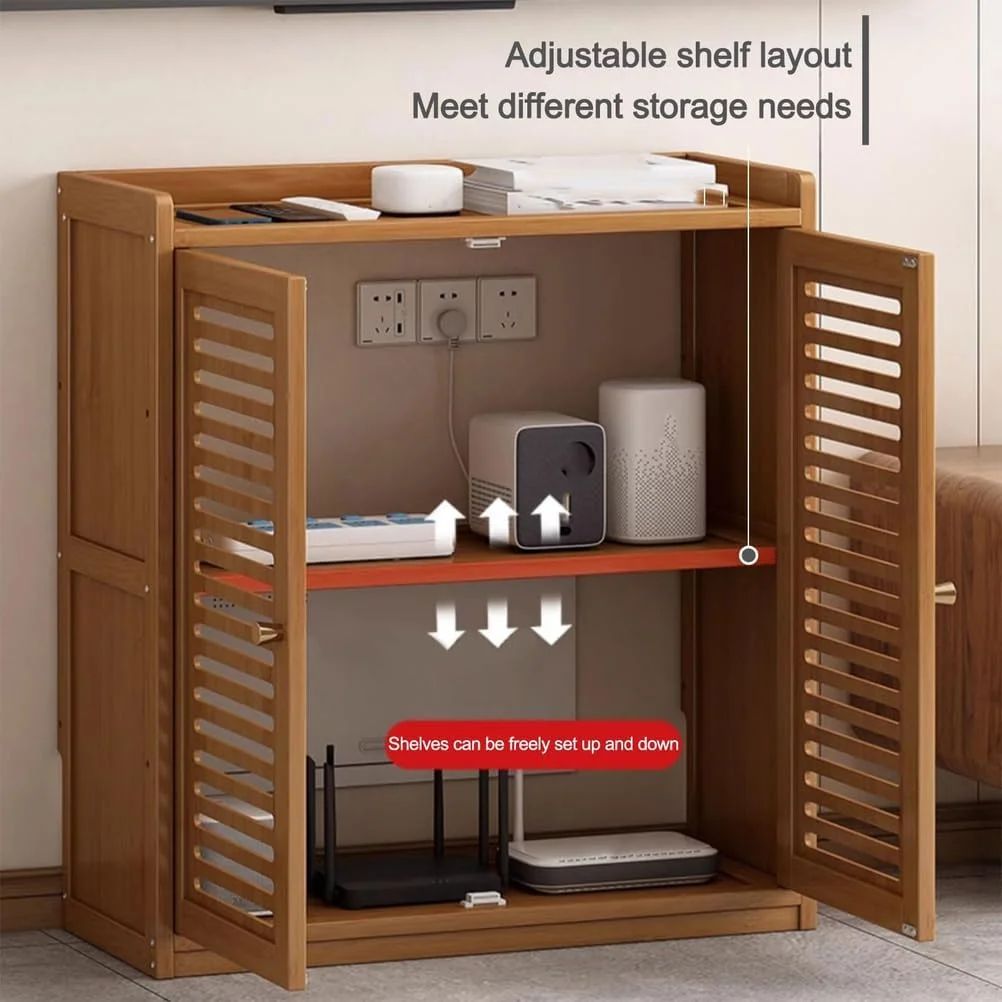 کابینت ذخیره سازی روتر بی سیم، مخفی کننده مودم، جعبه روتر، سازمان دهنده بزرگ 2 طبقه با قفسه قابل تنظیم برای اتاق خواب، اتاق نشیمن، گردویی، 82 سانتی متر