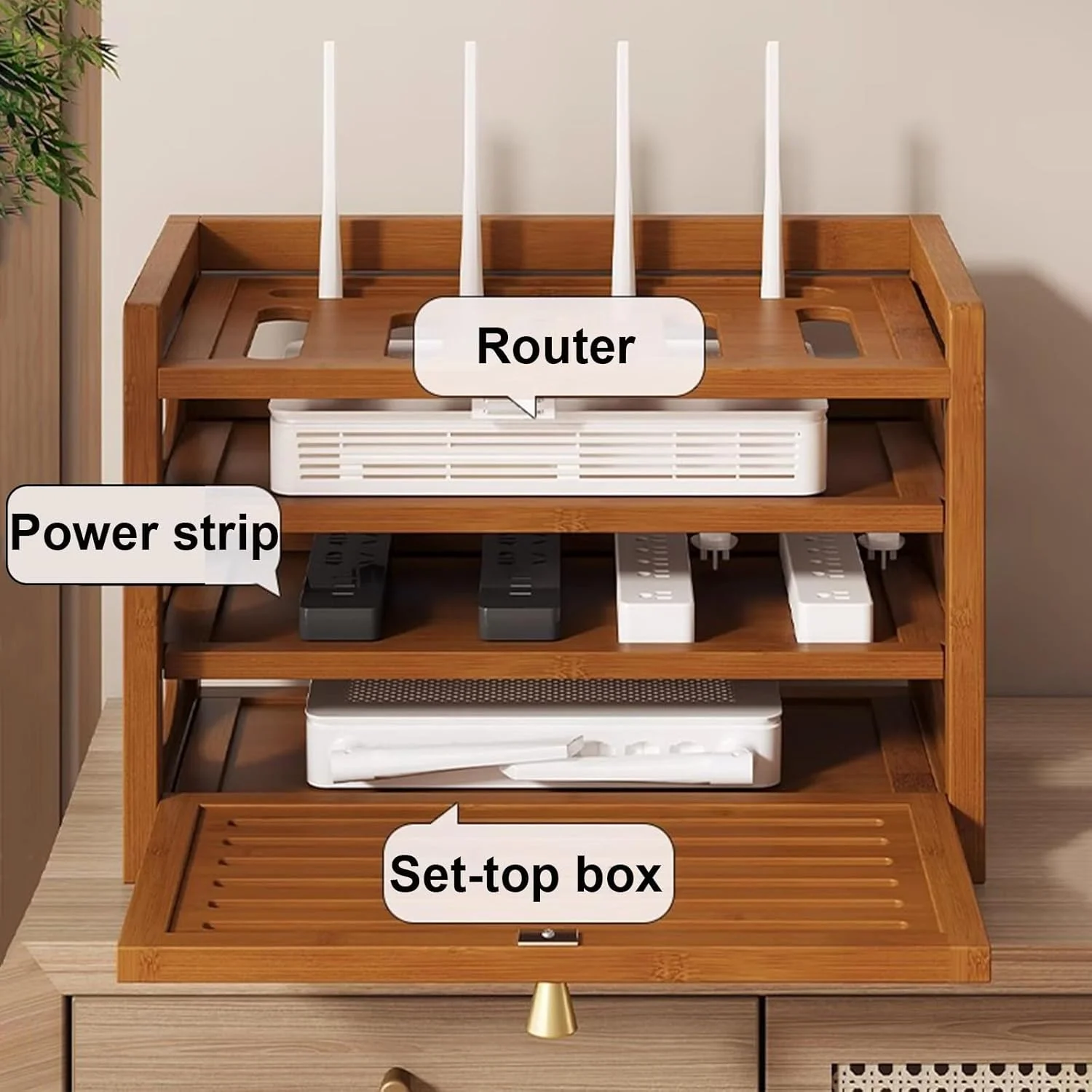 جعبه نگهداری روتر وای فای، قفسه روتر، سازمان دهنده مخفی کننده کابل، قفسه مودم (سفید، بزرگ)