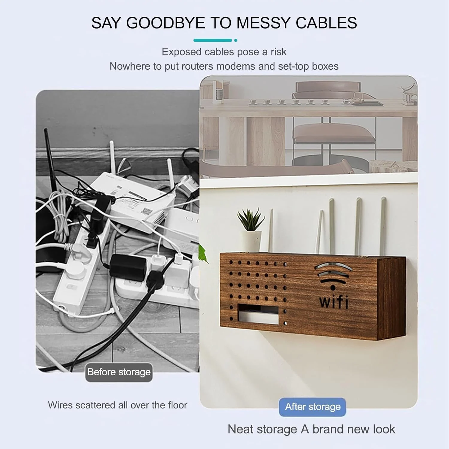 محفظه روتر وای فای، جعبه مخفی کننده روتر وای فای قابل نصب روی دیوار، پوشش مودم، قفسه چوبی برای دفتر و خانه