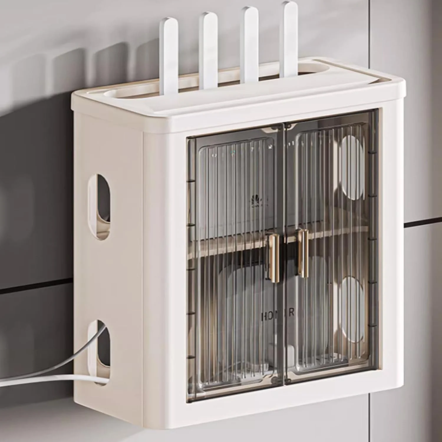 جعبه روتر وای فای دیواری، کابینت مخفی نگهداری، پوشش قفسه مودم با سازمان دهنده کابل، قفسه روتر برای اتاق نشیمن