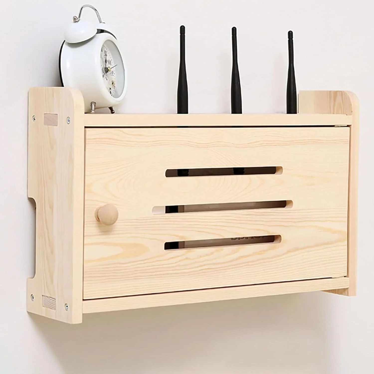 باکس ذخیره سازی روتر وای فای دیواری چوبی HOLGVE، جعبه تزئینی مخفی کننده کابل مودم وای فای، سازمان دهنده مخفی کننده سیم برق قفسه روتر، کابینت روتر برای اتاق خواب اتاق نشیمن (طبیعی، 50 سانتی متر/19 اینچ)