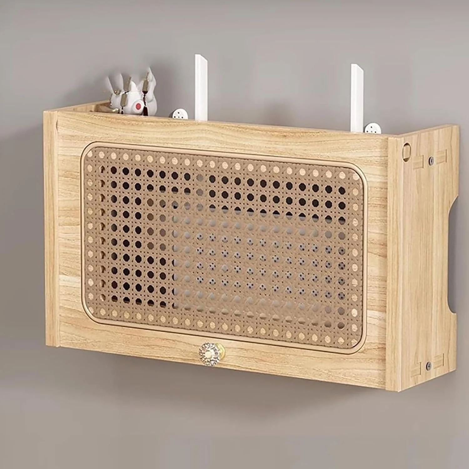 جعبه نگهداری روتر وای فای حصیری، مخفی کننده روتر وای فای دیواری، قفسه روتر سرگرمی، کابینت روتر مودم برای دفتر و منزل (طبیعی، 40x11 سانتی متر)