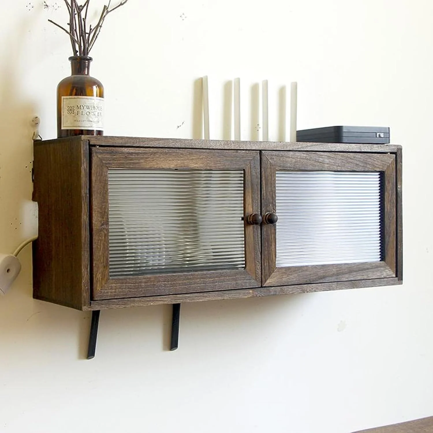 جعبه نگهداری روتر، کابینت روتر وای فای دیواری، پوشش قفسه مودم، سازمان دهنده مخفی کننده سیم و چندراهی برق، قهوه ای