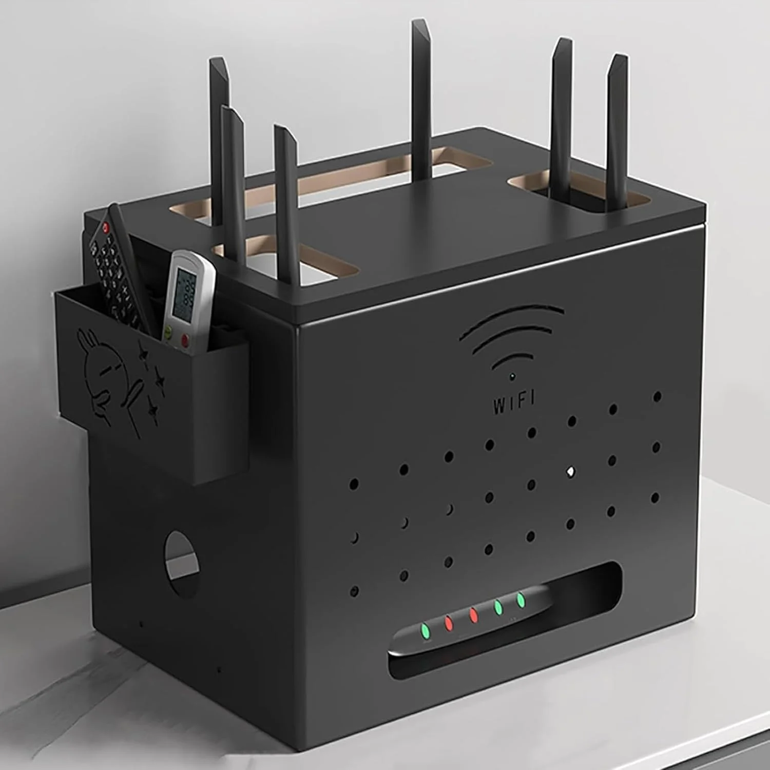 جعبه نگهداری روتر وای فای YUGXTH، سازمان دهنده سیم برق، جعبه مخفی کننده کابل فلزی با جعبه نگهداری کنترل از راه دور، کابینت وای فای برای مخفی کردن روتر و مودم (مشکی)