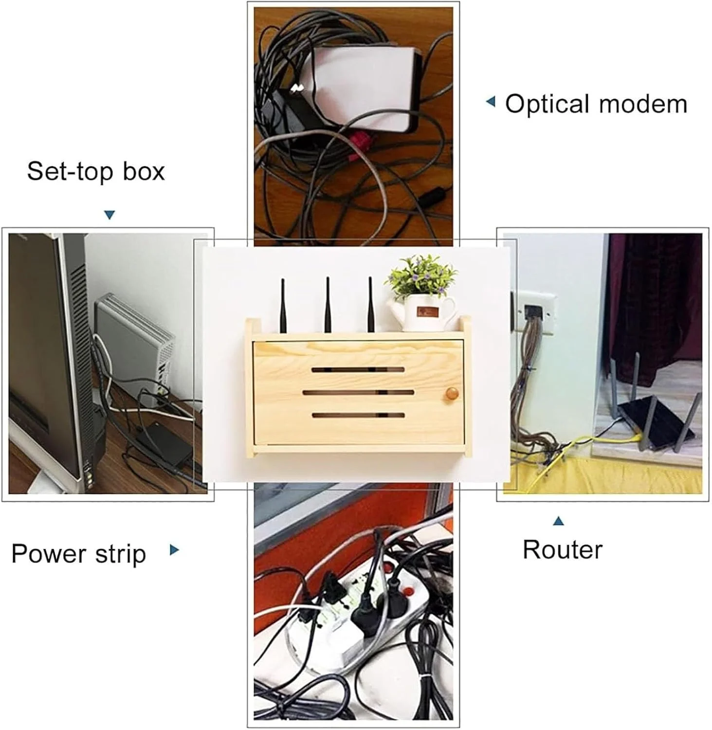 باکس ذخیره سازی روتر وای فای دیواری چوبی HOLGVE، جعبه تزئینی مخفی کننده کابل مودم وای فای، سازمان دهنده مخفی کننده سیم برق قفسه روتر، کابینت روتر برای اتاق خواب اتاق نشیمن (طبیعی، 50 سانتی متر/19 اینچ)