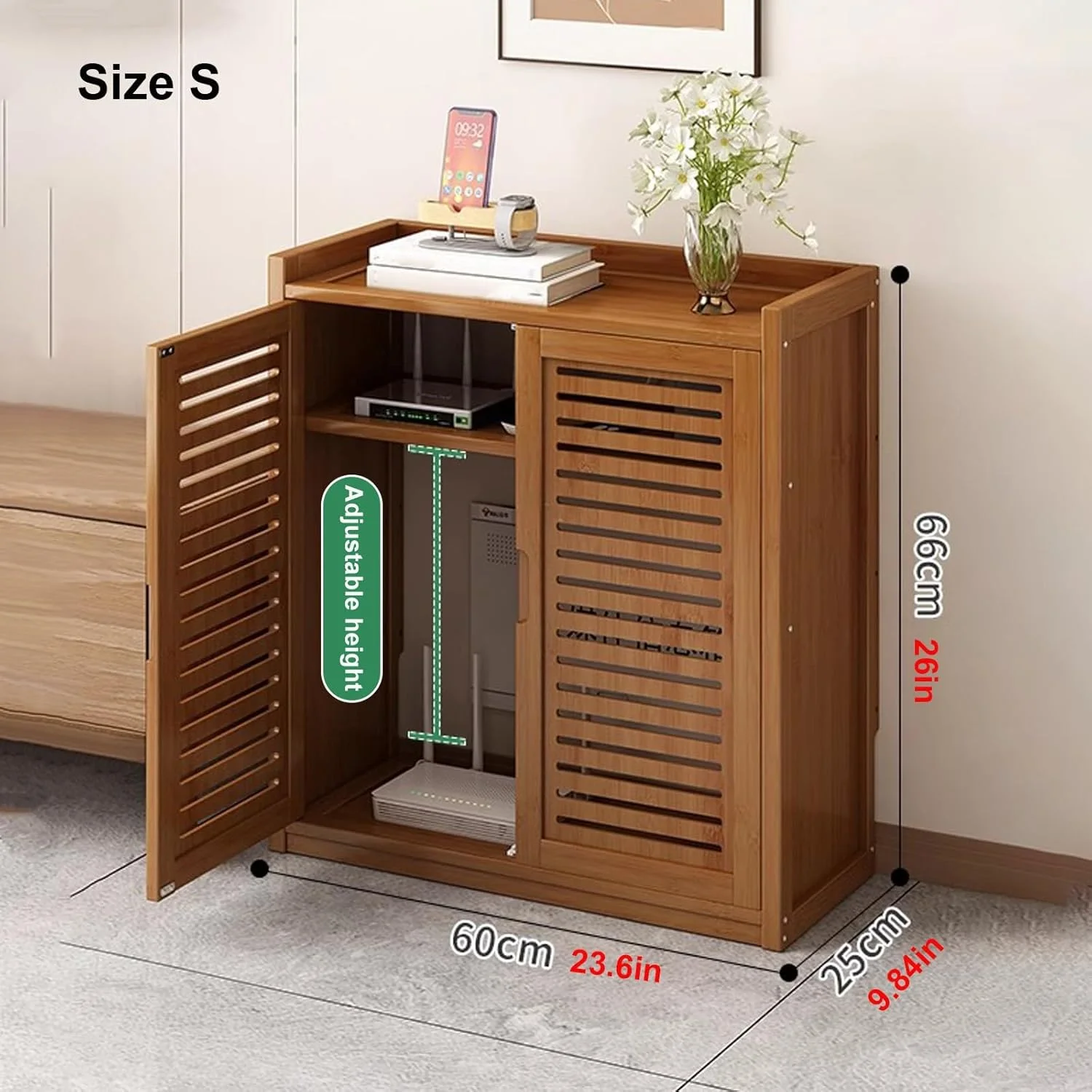 کابینت ذخیره سازی روتر وای فای، جعبه ذخیره سازی چند منظوره روتر، مخفی کننده جعبه وای فای، سازمان دهنده مودم و سیم برق ایستاده، مدیریت کابل، برای دفتر و خانه (کوچک)