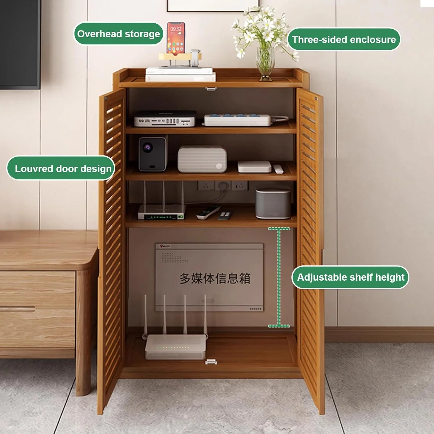 کابینت ذخیره سازی روتر وای فای، جعبه ذخیره سازی چند منظوره روتر، مخفی کننده جعبه وای فای، سازمان دهنده مودم و سیم برق ایستاده، مدیریت کابل، برای دفتر و خانه (کوچک)