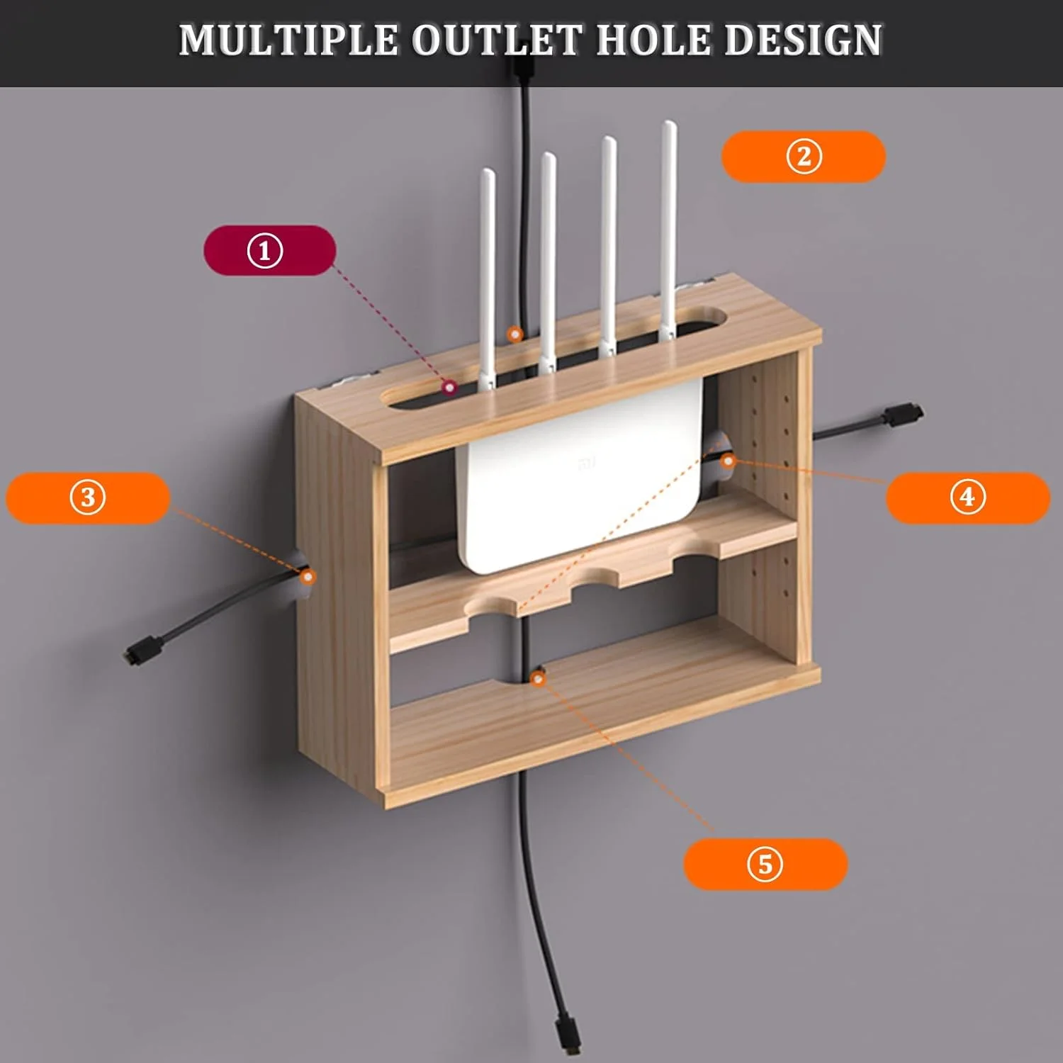 جعبه نگهداری روتر وای فای دیواری چوبی، جعبه ست تاپ باکس شبکه وای فای، پوشش روتر کابل، سازماندهی شده برای اتاق خواب منزل و اتاق نشیمن