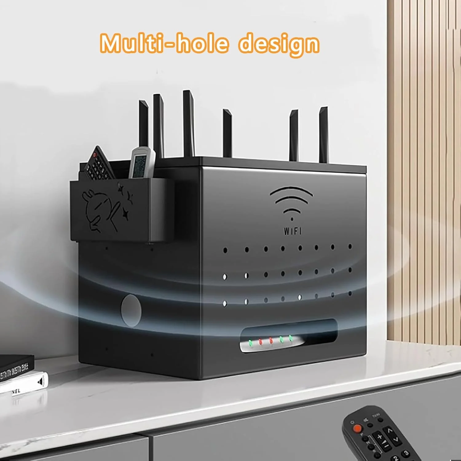 جعبه نگهداری روتر وای فای YUGXTH، سازمان دهنده سیم برق، جعبه مخفی کننده کابل فلزی با جعبه نگهداری کنترل از راه دور، کابینت وای فای برای مخفی کردن روتر و مودم (مشکی)