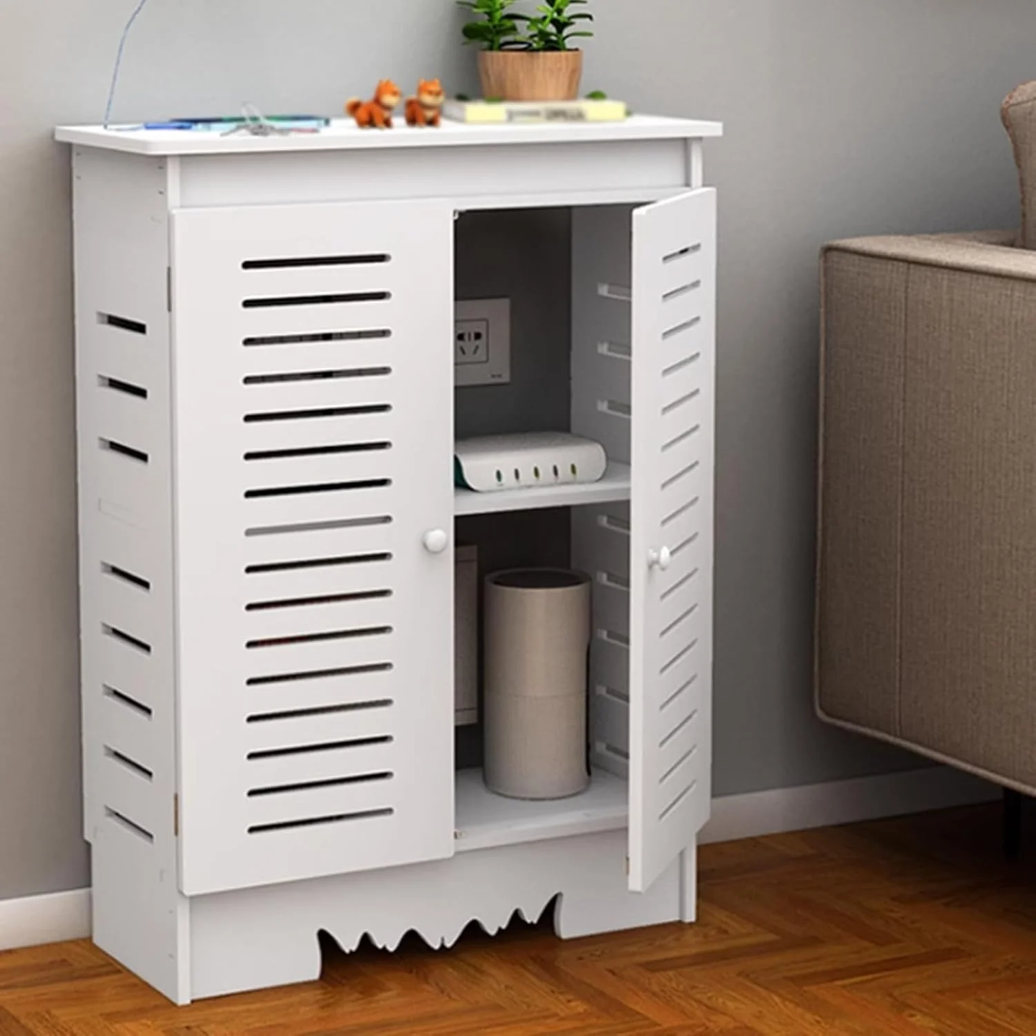 کابینت ذخیره سازی روتر وای فای، جعبه ذخیره سازی روتر ایستاده، سازمان دهنده مخفی کننده کابل سیم برق، برای خانه و دفتر (90x90x30 سانتی متر)