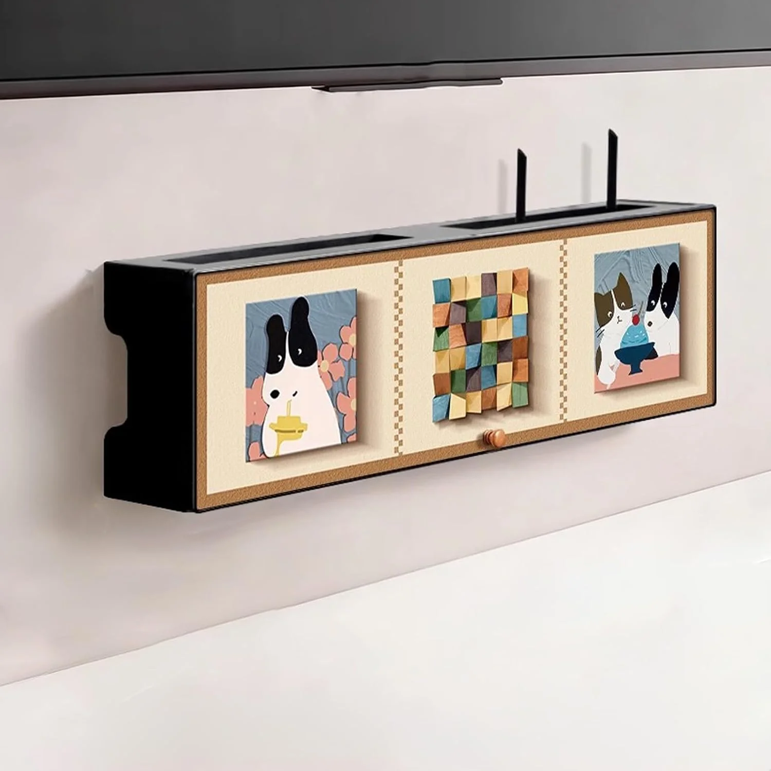 باکس ذخیره سازی روتر وای فای دیواری، کابینت ذخیره سازی رسانه خانگی، مخفی کننده باکس روتر، قفسه مودم، مناسب برای اتاق خواب، اتاق نشیمن (بژ، 70 سانتی متر)