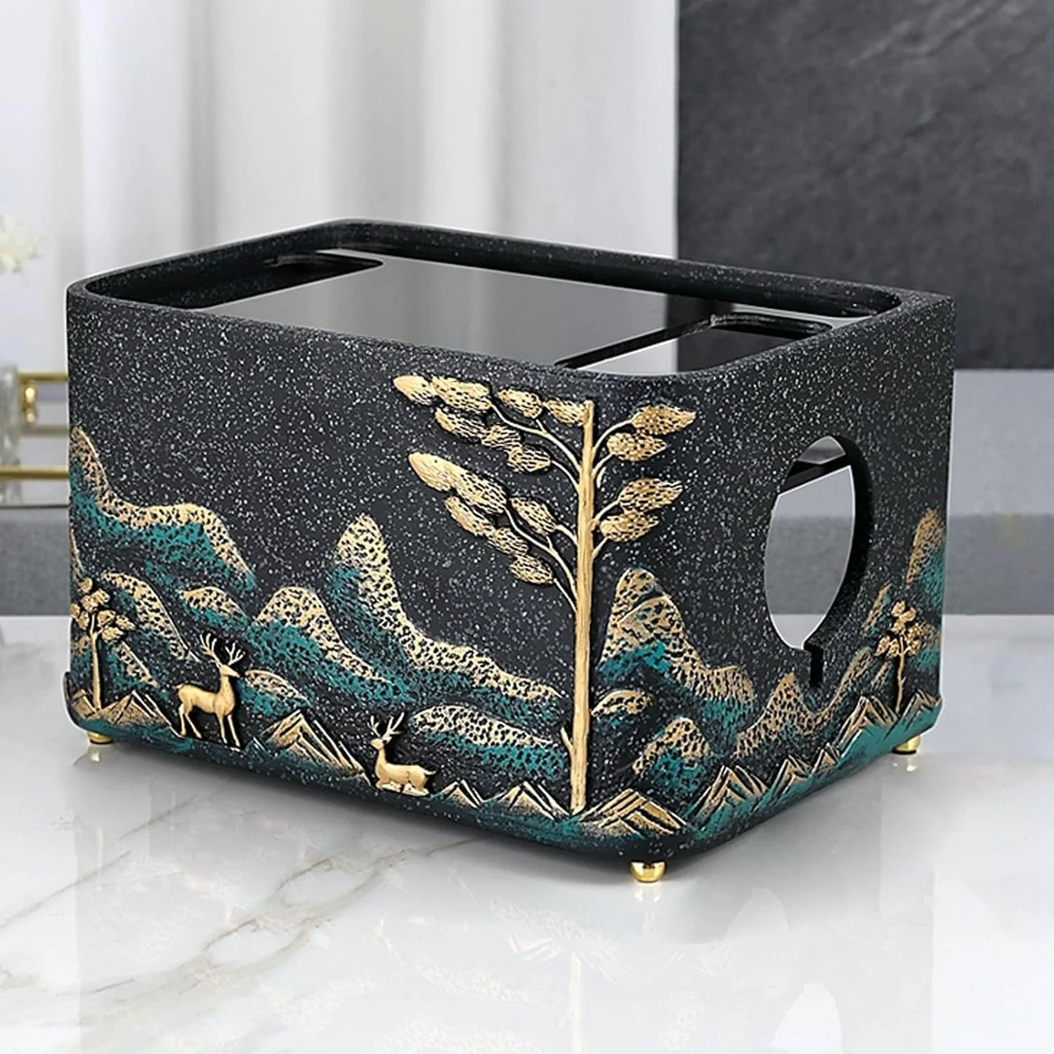 جعبه نگهداری روتر وای فای، کابینت روتر پلاستیکی طرح قدیمی، مخفی کننده جعبه مودم، قفسه تزئینی برای دستگاه بی سیم اینترنت وای فای، نگهدارنده سیم برق (مشکی، 16.8 سانتی متر)